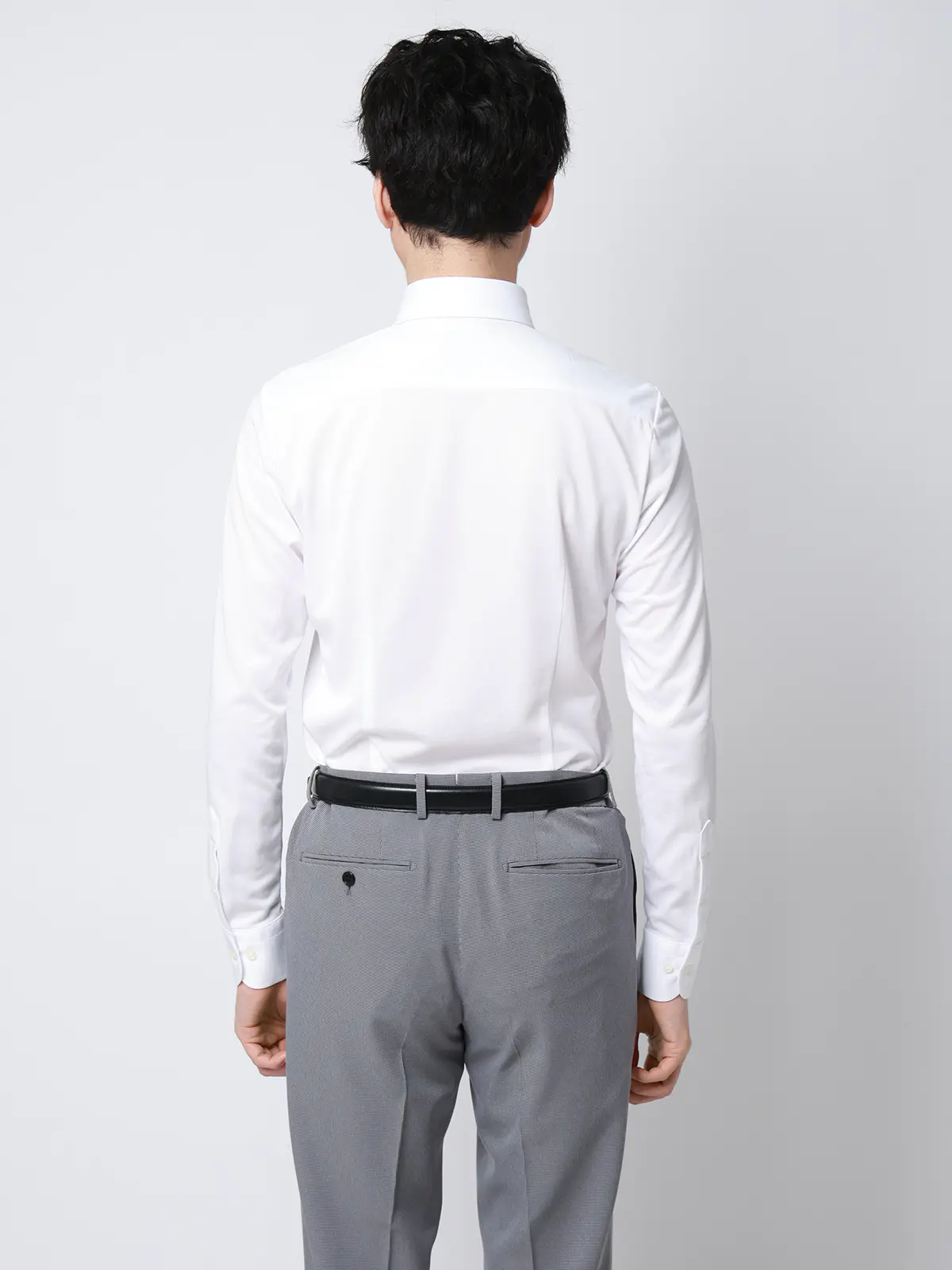 "超"伸びる涼しい最高シャツ／ワイシャツ／ノンアイロンジャージー／ボタンダウンカラー／FIT／ドレスシャツ ホワイト 首周り:37cm,裄丈:80cm