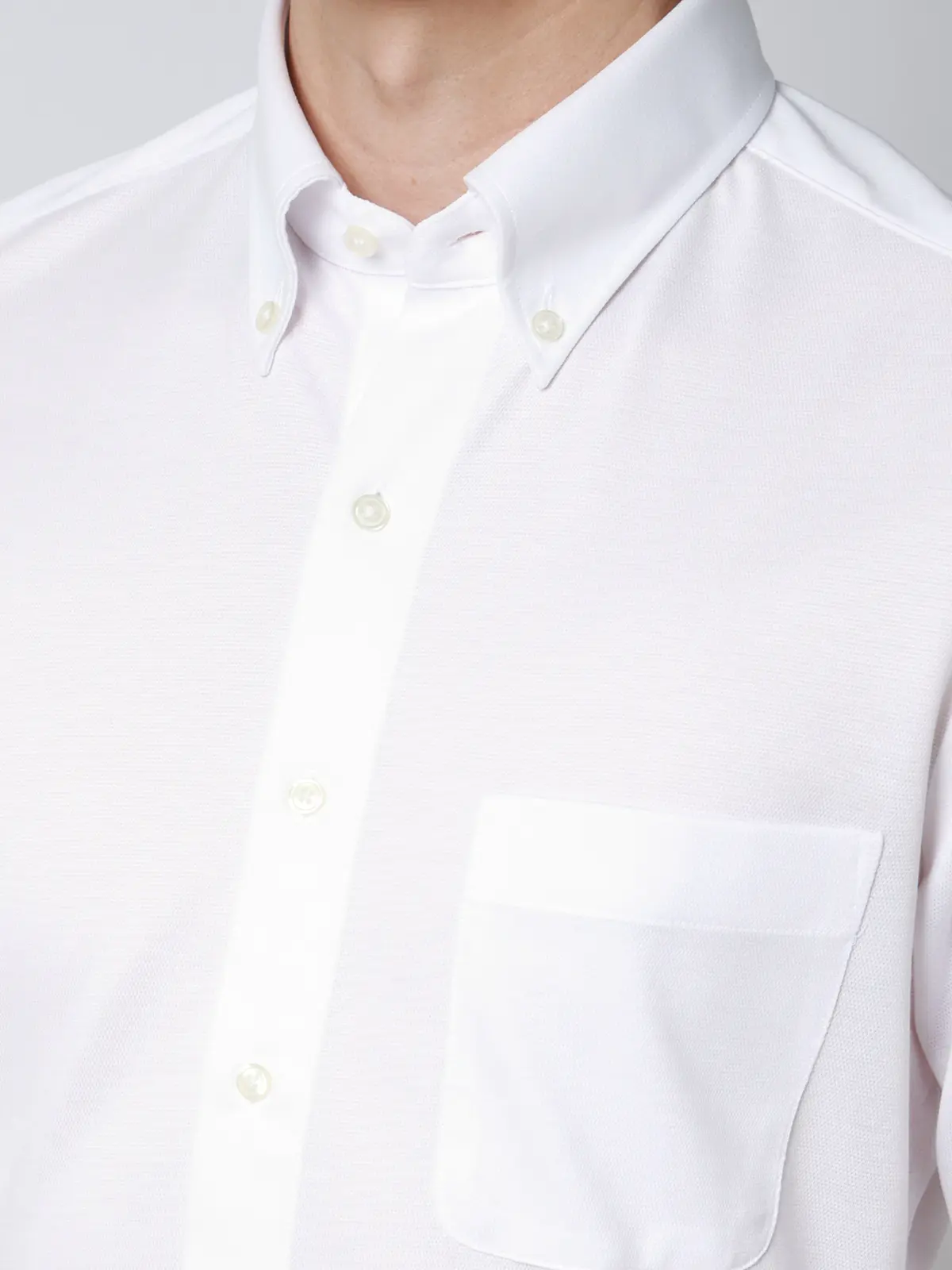 "超"伸びる涼しい最高シャツ／ワイシャツ／ノンアイロンジャージー／ボタンダウンカラー／FIT／ドレスシャツ ホワイト 首周り:37cm,裄丈:80cm