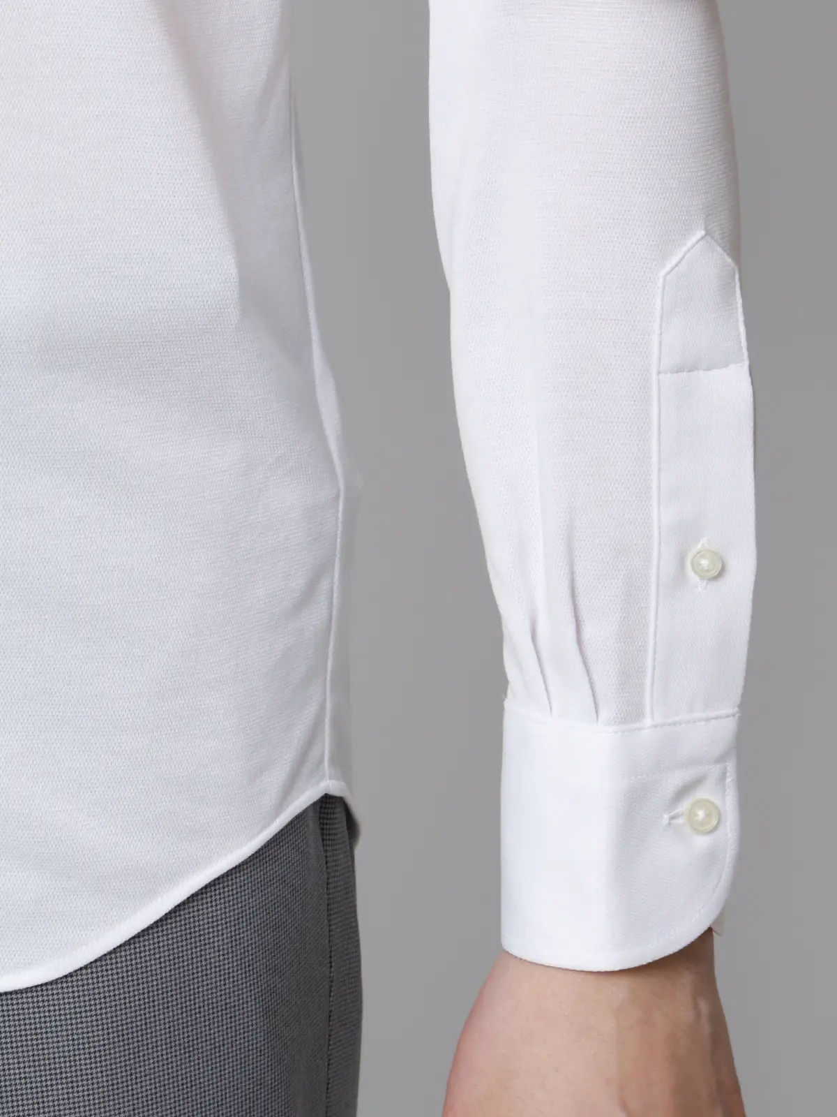 "超"伸びる涼しい最高シャツ／ワイシャツ／ノンアイロンジャージー／ボタンダウンカラー／FIT／ドレスシャツ ホワイト 首周り:37cm,裄丈:80cm