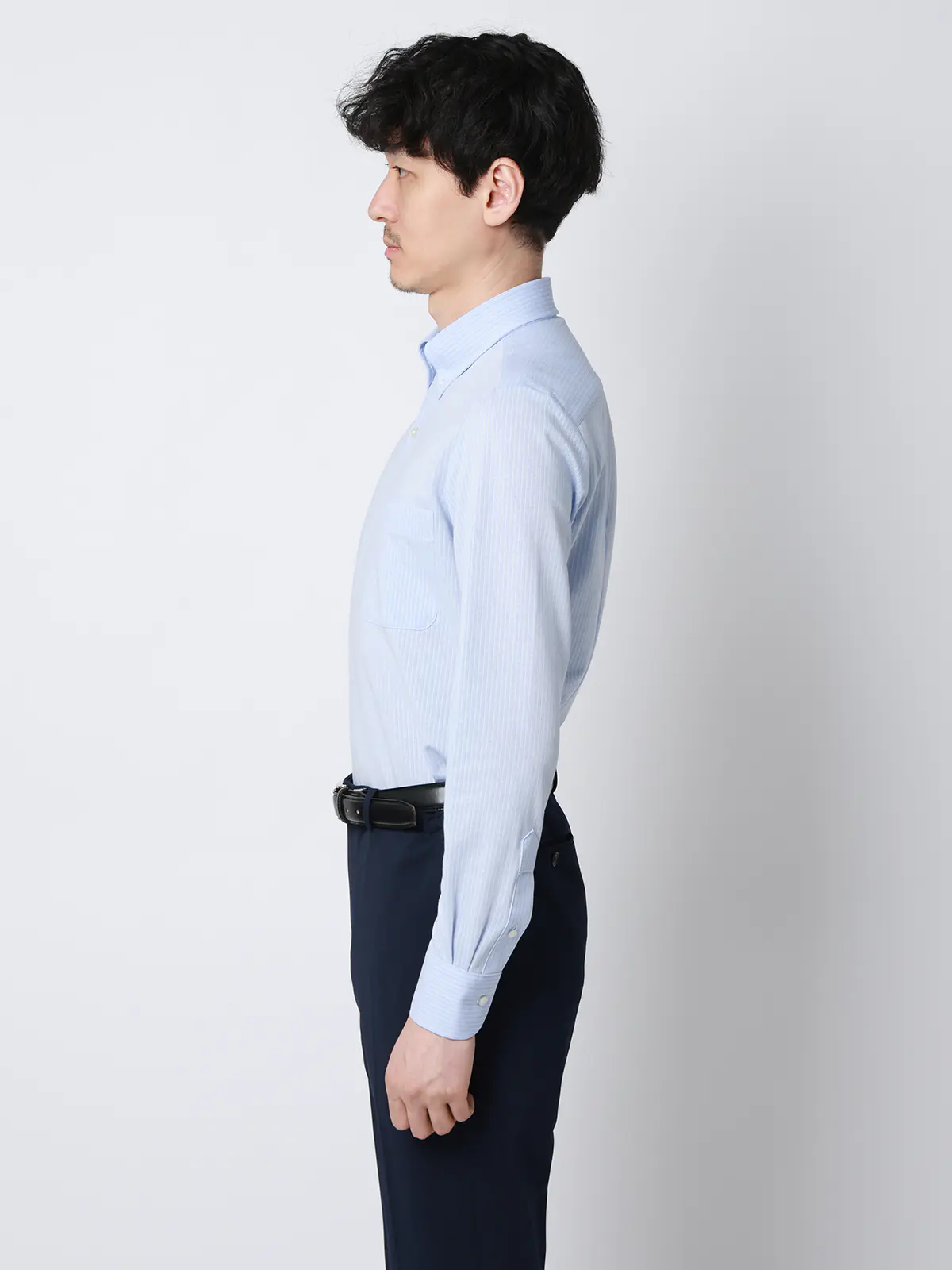 "超"伸びる涼しい最高シャツ／ワイシャツ／ノンアイロンジャージー／ボタンダウンカラー／FIT／ドレスシャツ サックス 首周り:37cm,裄丈:80cm