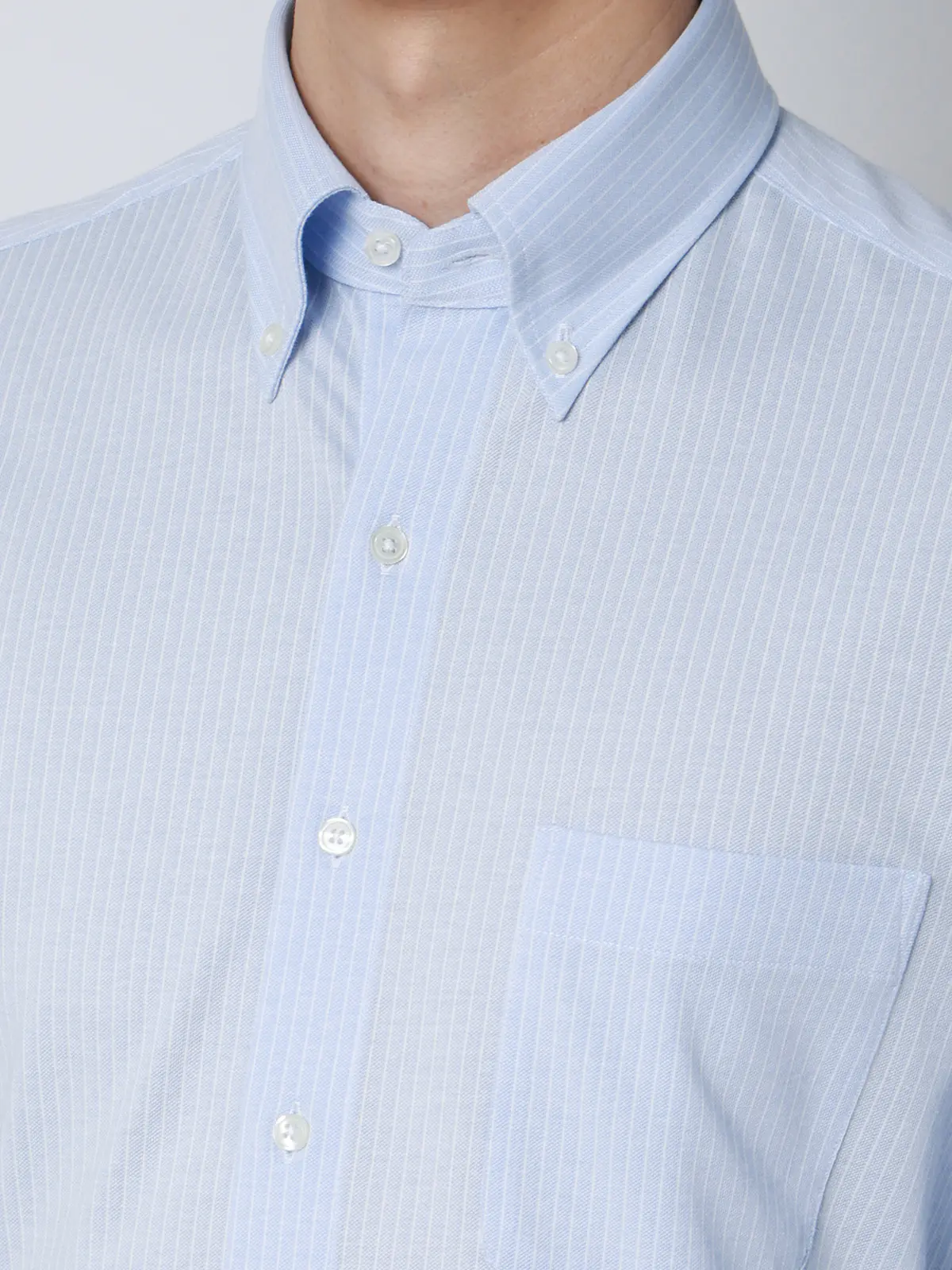 "超"伸びる涼しい最高シャツ／ワイシャツ／ノンアイロンジャージー／ボタンダウンカラー／FIT／ドレスシャツ サックス 首周り:37cm,裄丈:80cm