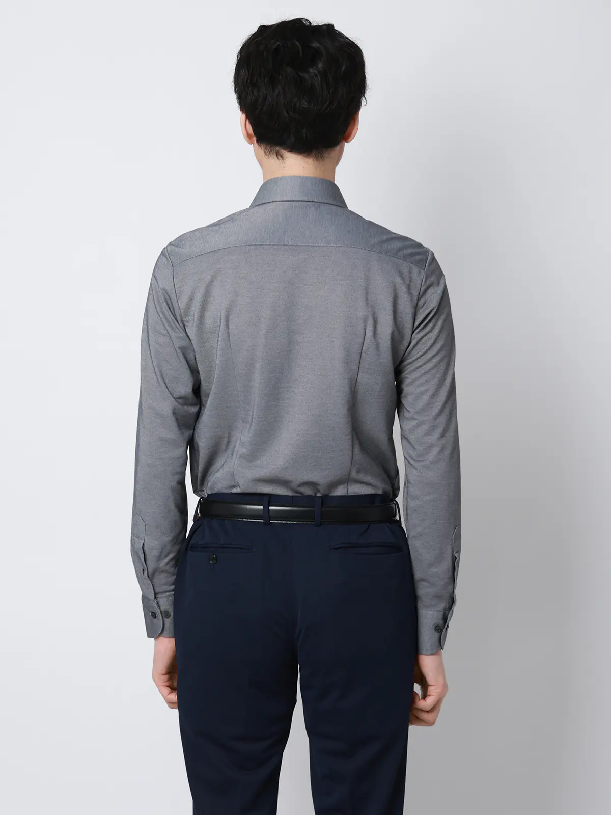 "超"伸びる涼しい最高シャツ／ワイシャツ／ノンアイロンジャージー／ワイドカラー／FIT／ドレスシャツ ネイビー 首周り:37cm,裄丈:80cm