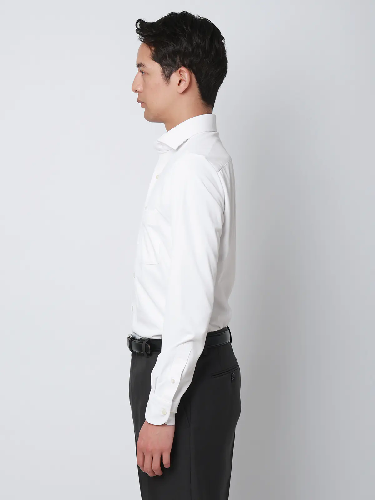 冷たいシャツ／ワイシャツ／ノンアイロンジャージー／ホリゾンタルカラー／FIT／ドレスシャツ ホワイト 首周り:37cm,裄丈:80cm