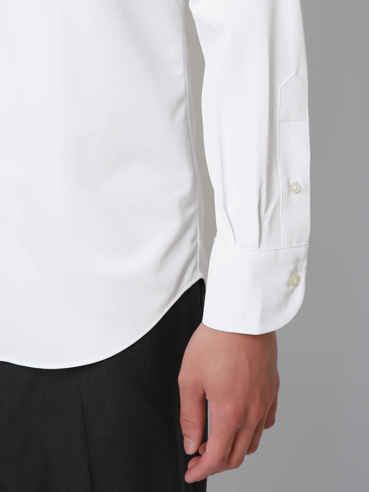 冷たいシャツ／ワイシャツ／ノンアイロンジャージー／ホリゾンタルカラー／FIT／ドレスシャツ ホワイト 首周り:37cm,裄丈:80cm