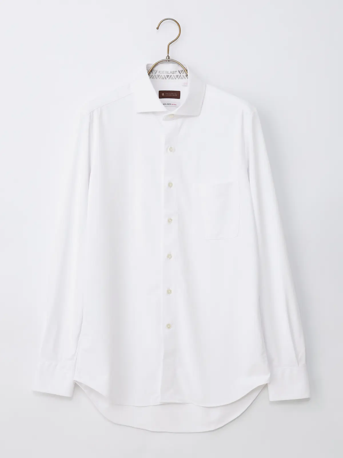 冷たいシャツ／ワイシャツ／ノンアイロンジャージー／ホリゾンタルカラー／FIT／ドレスシャツ ホワイト 首周り:37cm,裄丈:80cm