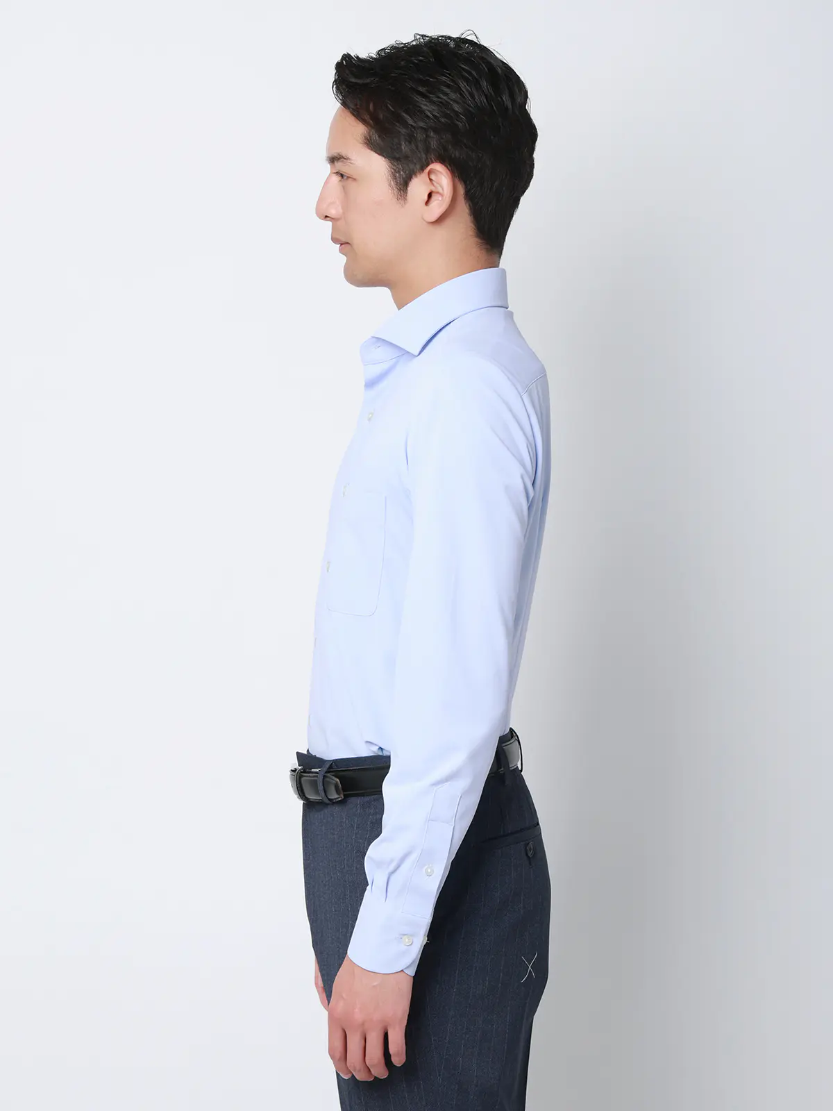 冷たいシャツ／ワイシャツ／ノンアイロンジャージー／ホリゾンタルカラー／FIT／ドレスシャツ サックス 首周り:37cm,裄丈:80cm