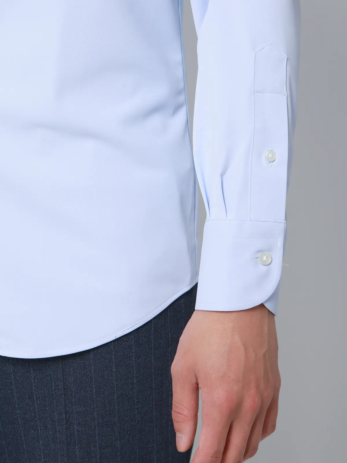 冷たいシャツ／ワイシャツ／ノンアイロンジャージー／ホリゾンタルカラー／FIT／ドレスシャツ サックス 首周り:37cm,裄丈:80cm