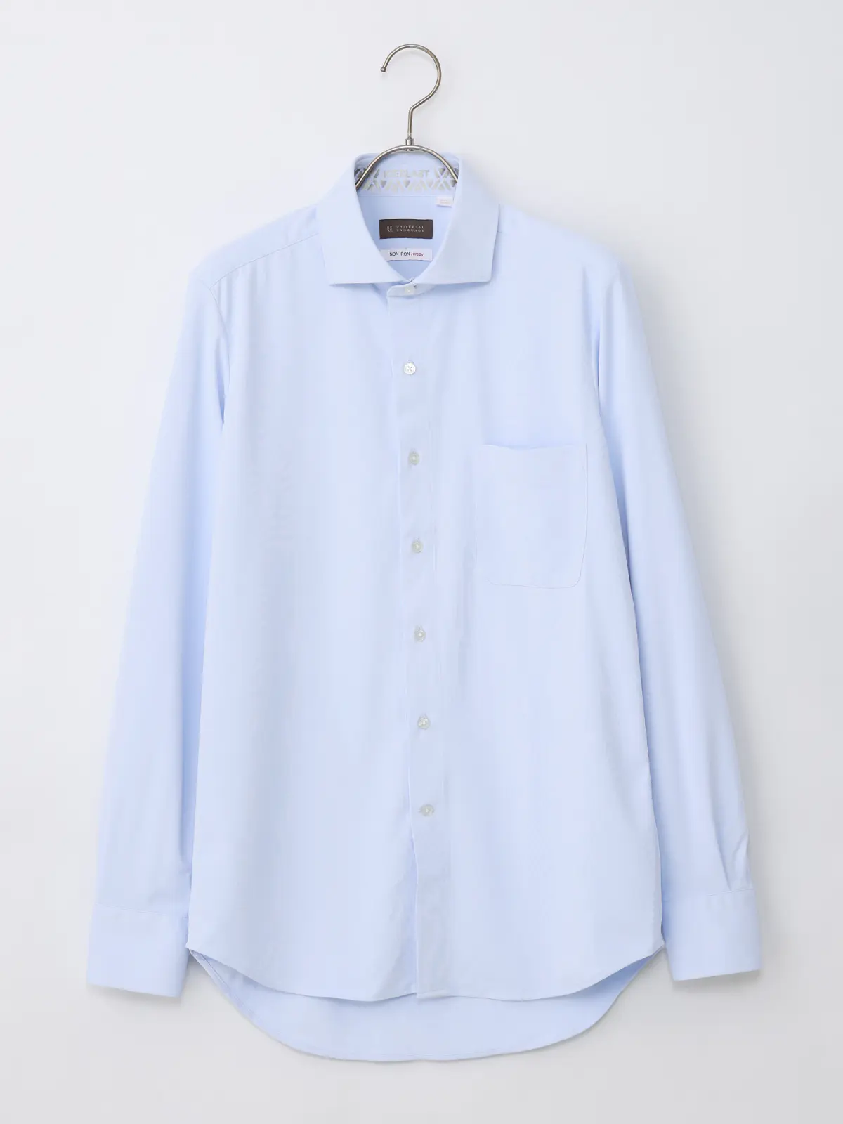 冷たいシャツ／ワイシャツ／ノンアイロンジャージー／ホリゾンタルカラー／FIT／ドレスシャツ サックス 首周り:37cm,裄丈:80cm