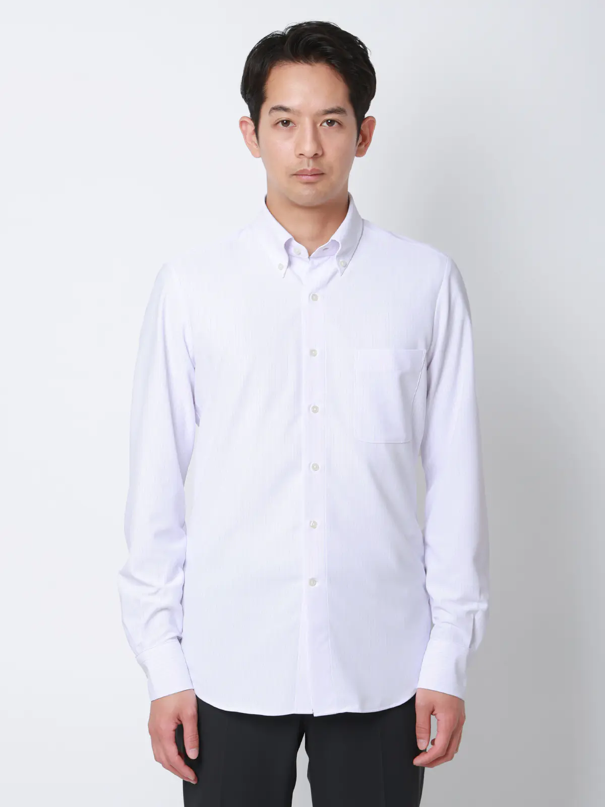 ▽冷たいシャツ／ワイシャツ／ノンアイロンジャージー／ボタンダウンカラー／FIT／ドレスシャツ パープル 首周り:37cm,裄丈:80cm