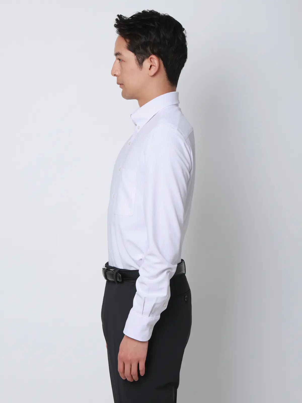 ▽冷たいシャツ／ワイシャツ／ノンアイロンジャージー／ボタンダウンカラー／FIT／ドレスシャツ パープル 首周り:37cm,裄丈:80cm