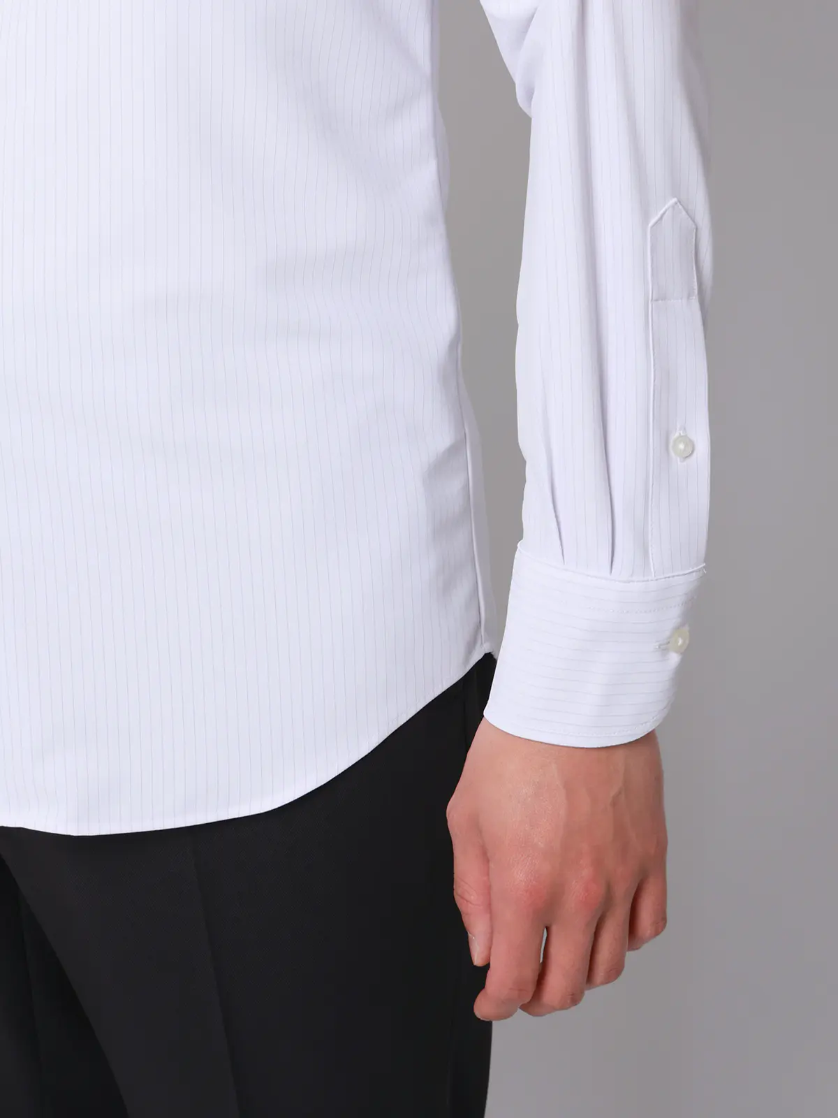 ▽冷たいシャツ／ワイシャツ／ノンアイロンジャージー／ボタンダウンカラー／FIT／ドレスシャツ パープル 首周り:37cm,裄丈:80cm