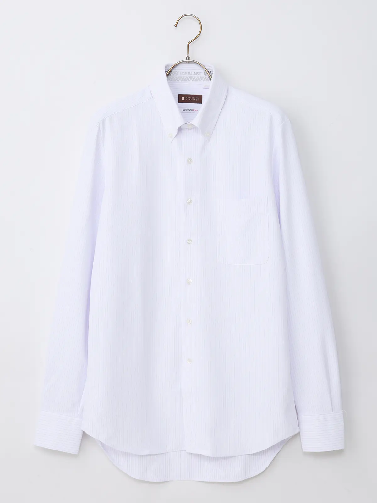 ▽冷たいシャツ／ワイシャツ／ノンアイロンジャージー／ボタンダウンカラー／FIT／ドレスシャツ パープル 首周り:37cm,裄丈:80cm