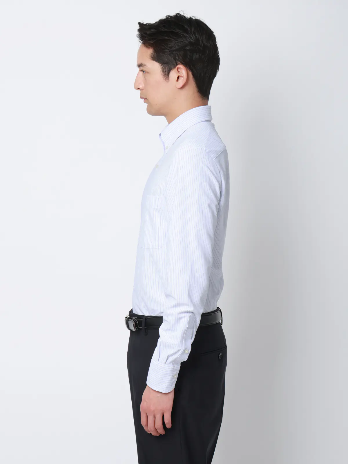 ▽冷たいシャツ／ワイシャツ／ノンアイロンジャージー／ボタンダウンカラー／FIT／ドレスシャツ ブルー 首周り:37cm,裄丈:80cm