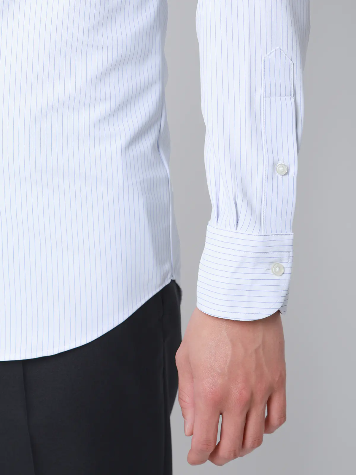 ▽冷たいシャツ／ワイシャツ／ノンアイロンジャージー／ボタンダウンカラー／FIT／ドレスシャツ ブルー 首周り:37cm,裄丈:80cm