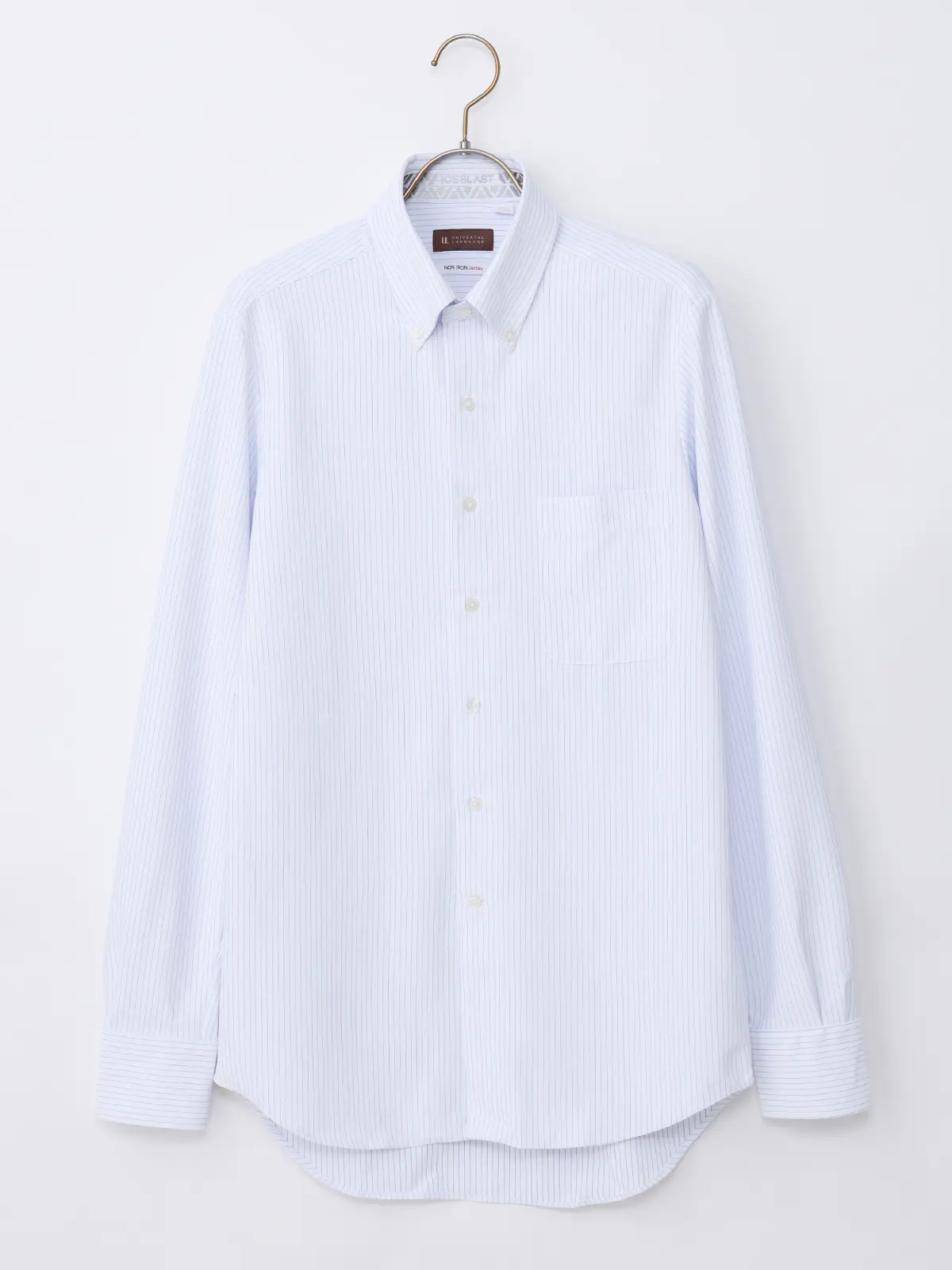 ▽冷たいシャツ／ワイシャツ／ノンアイロンジャージー／ボタンダウンカラー／FIT／ドレスシャツ ブルー 首周り:37cm,裄丈:80cm