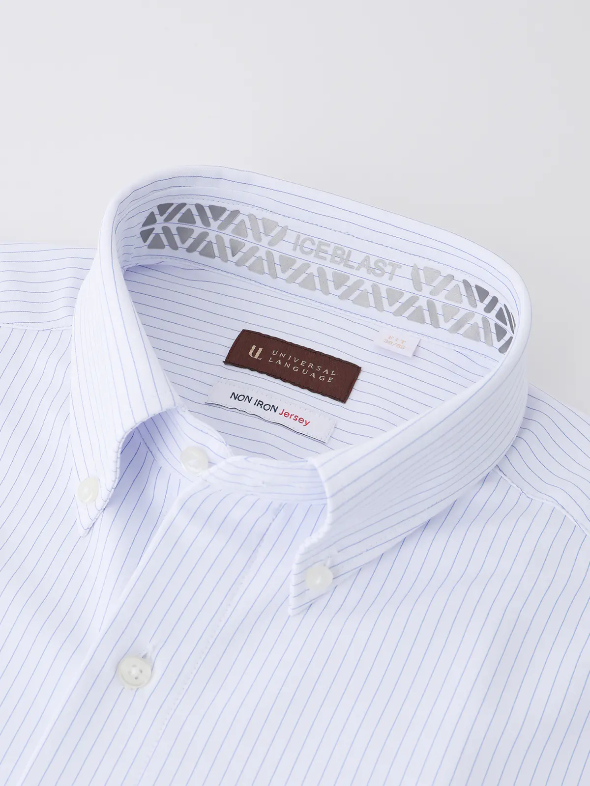 ▽冷たいシャツ／ワイシャツ／ノンアイロンジャージー／ボタンダウンカラー／FIT／ドレスシャツ ブルー 首周り:37cm,裄丈:80cm