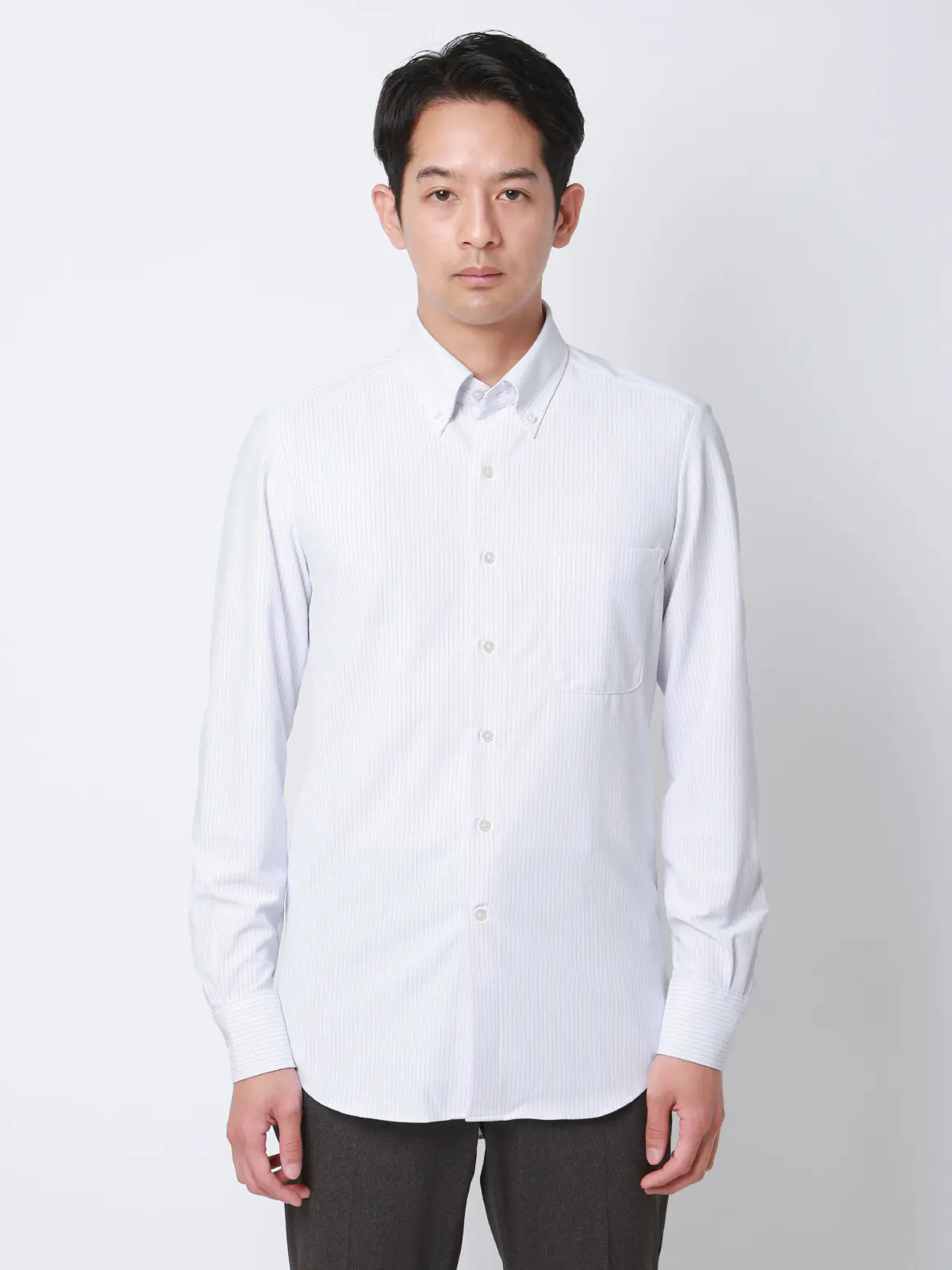 冷たいシャツ／ワイシャツ／ノンアイロンジャージー／ボタンダウンカラー／FIT／ドレスシャツ ライトグレー 首周り:37cm,裄丈:80cm