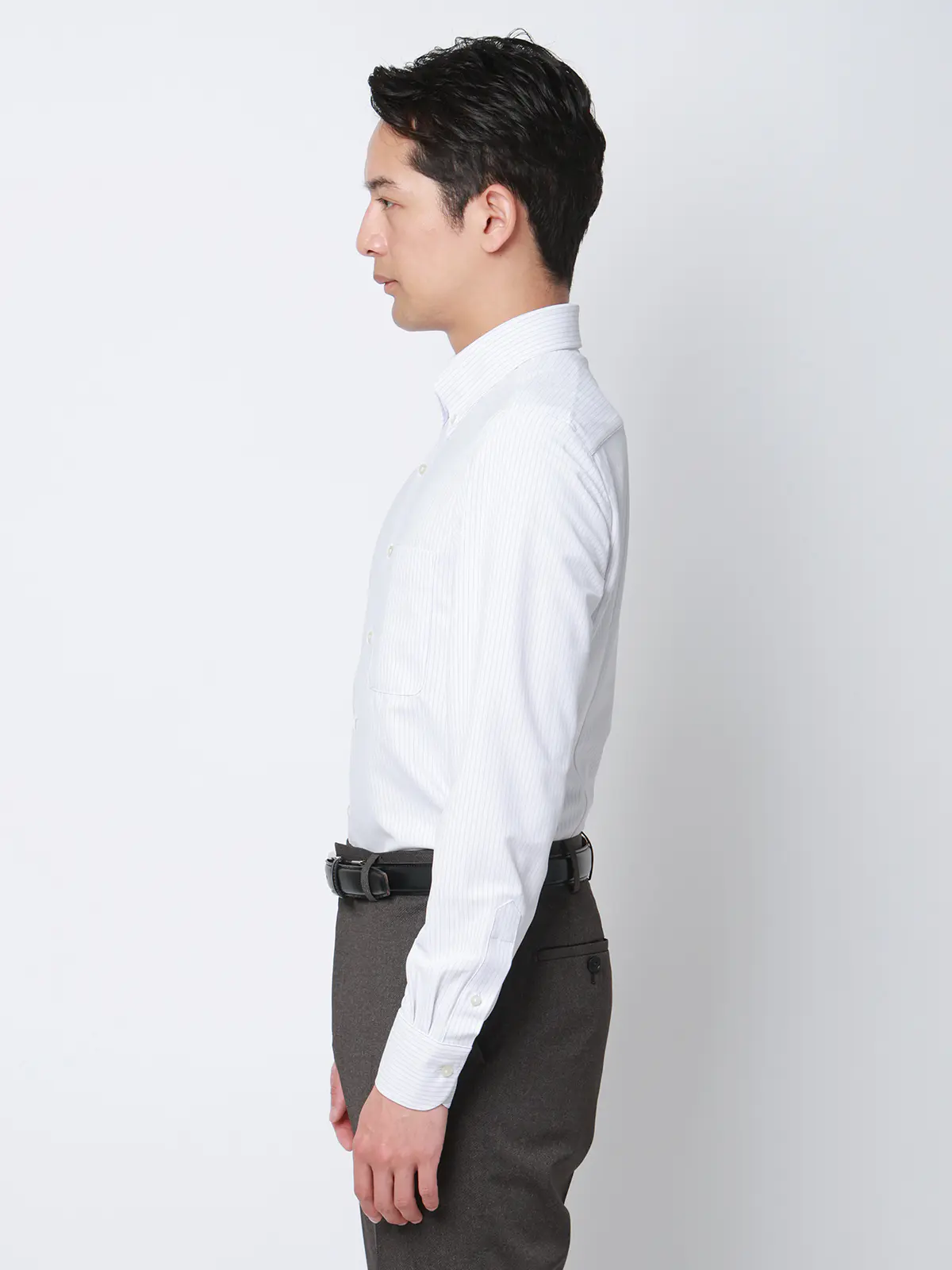 冷たいシャツ／ワイシャツ／ノンアイロンジャージー／ボタンダウンカラー／FIT／ドレスシャツ ライトグレー 首周り:37cm,裄丈:80cm