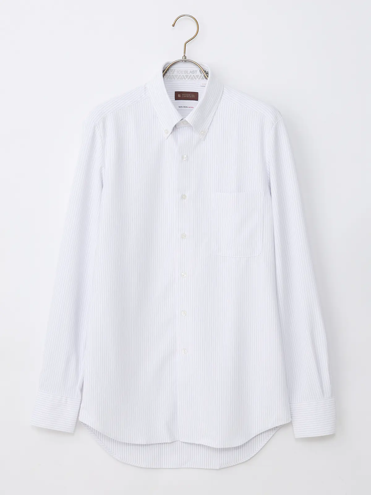 冷たいシャツ／ワイシャツ／ノンアイロンジャージー／ボタンダウンカラー／FIT／ドレスシャツ ライトグレー 首周り:37cm,裄丈:80cm