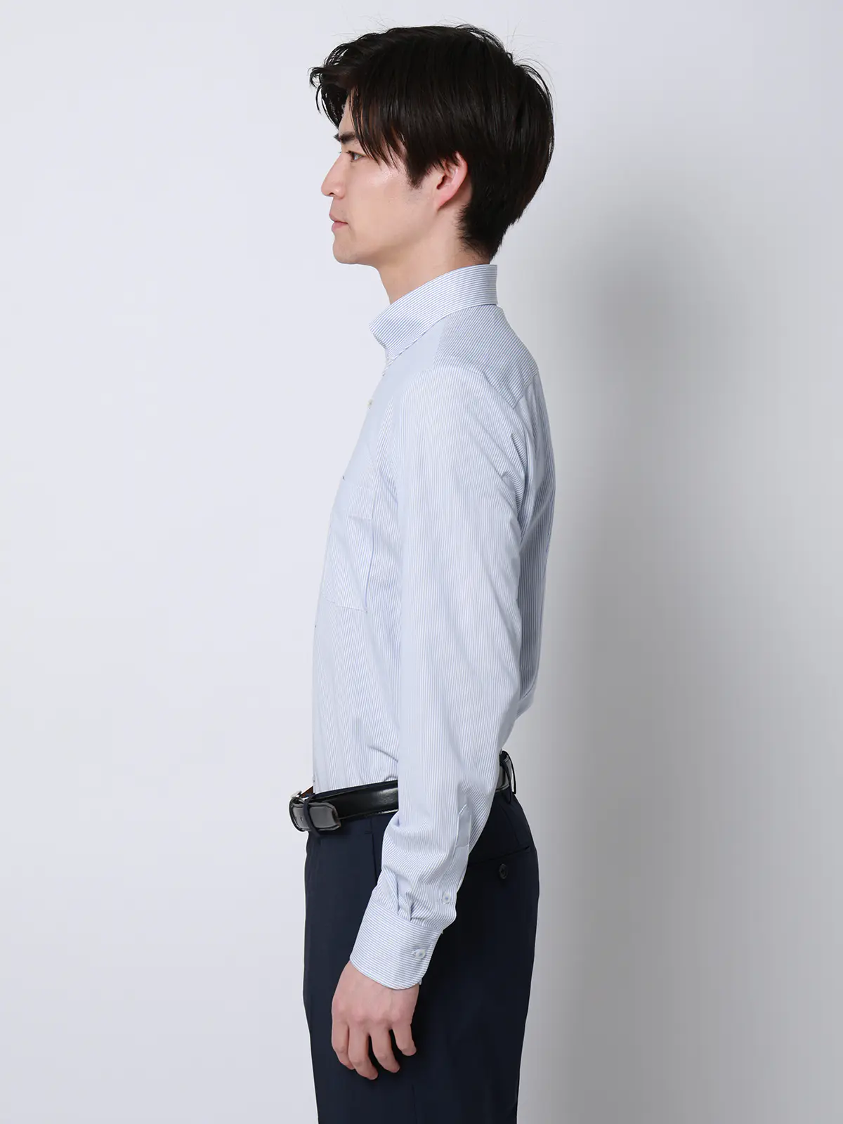 涼しい最高シャツ／ワイシャツ／ノンアイロンジャージー／ボタンダウンカラー／FIT／ドレスシャツ ブルー 首周り:37cm,裄丈:80cm