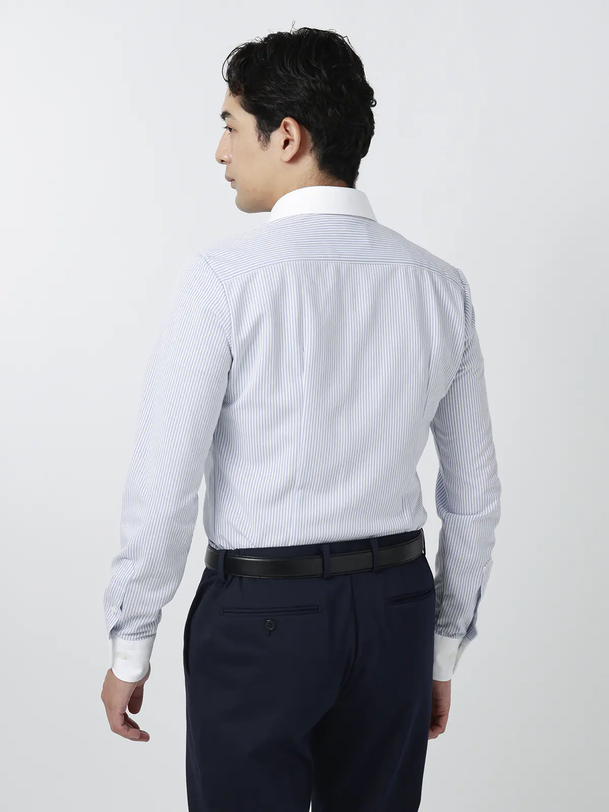 最高シャツ/ワイシャツ/長袖/ノンアイロンジャージー/クレリックカラー/FIT/ドレスシャツ ブルー 首周り:43cm,裄丈:90cm