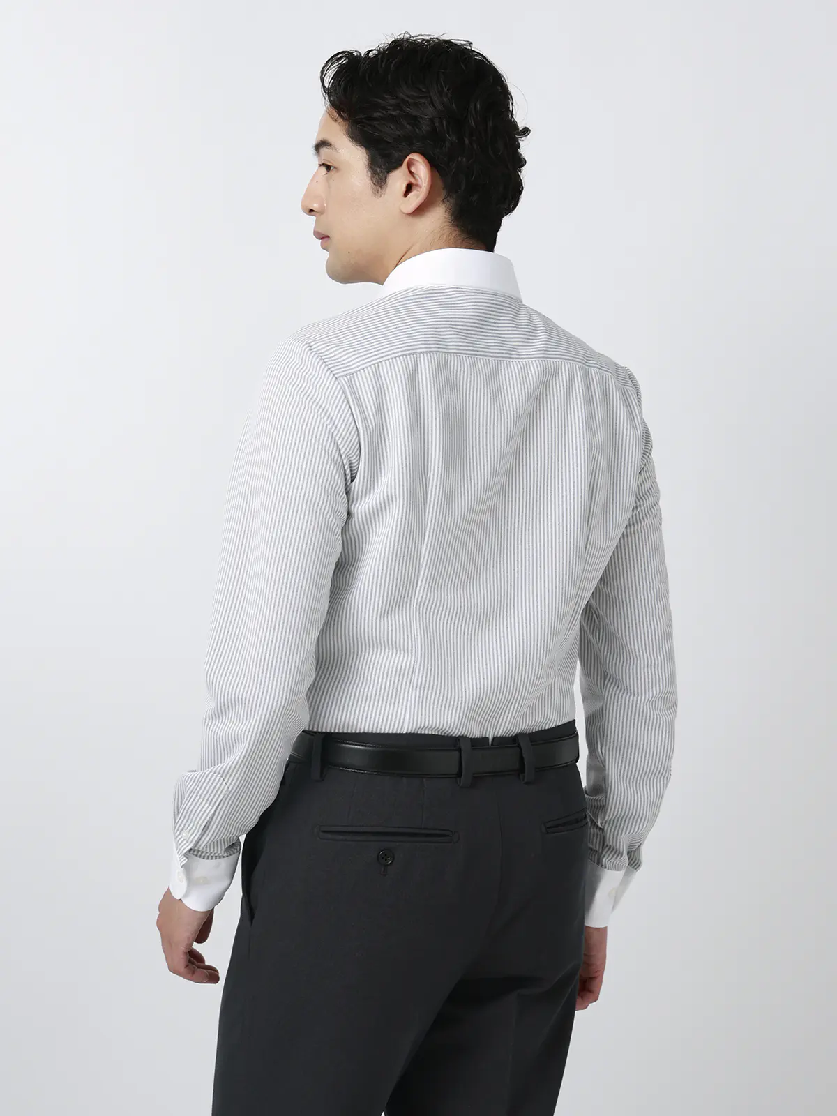 最高シャツ/ワイシャツ/長袖/ノンアイロンジャージー/クレリックカラー/FIT/ドレスシャツ グレー 首周り:43cm,裄丈:90cm