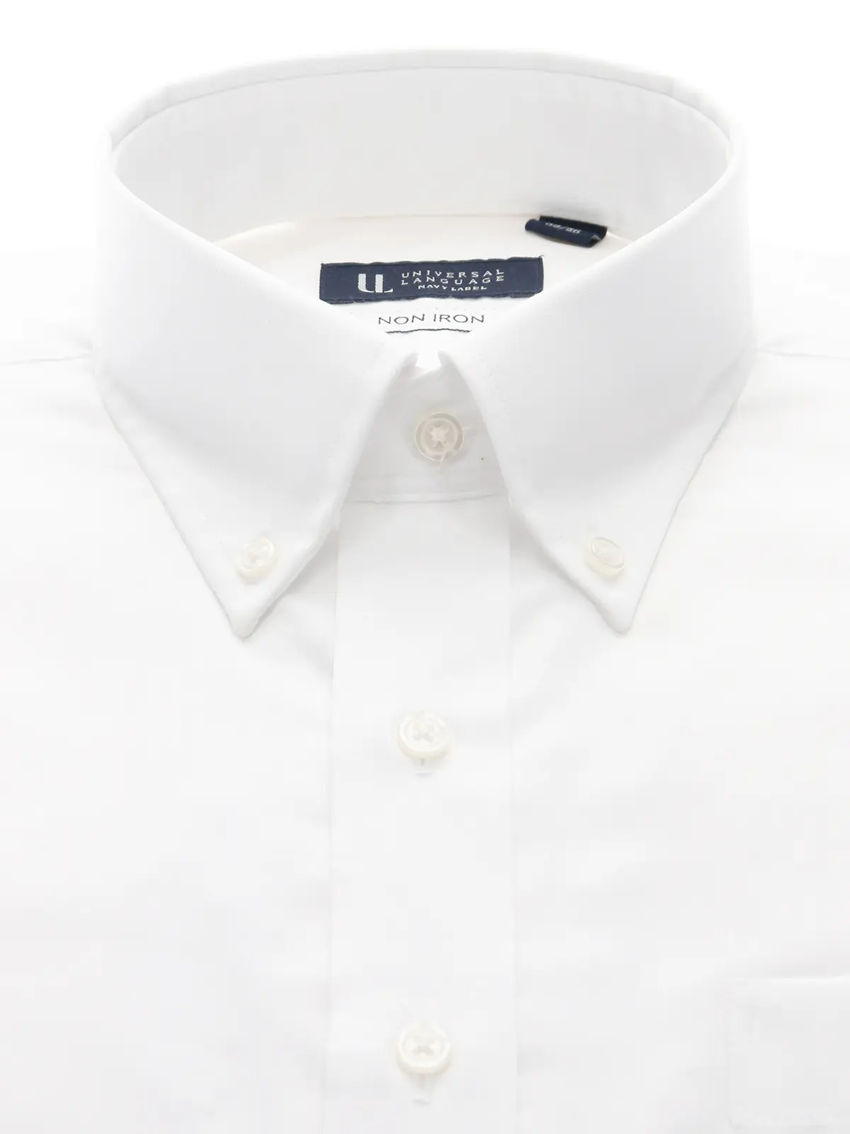 ワイシャツ／長袖／ノンアイロン／ボタンダウンカラー／無地／BASIC／ドレスシャツ ホワイト 首周り:37cm,裄丈:80cm