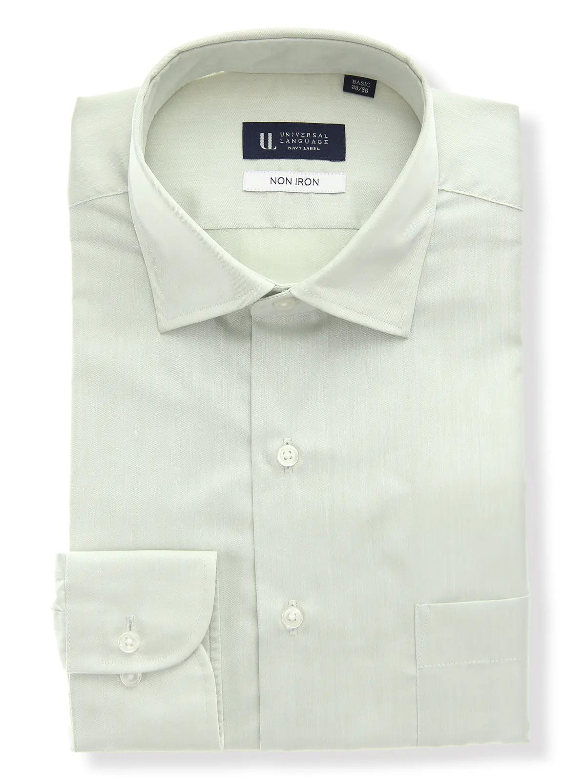 ワイシャツ/長袖/ノンアイロン/ワイドカラー/無地/BASIC/ドレスシャツ Lグリーン 首周り:37cm,裄丈:80cm