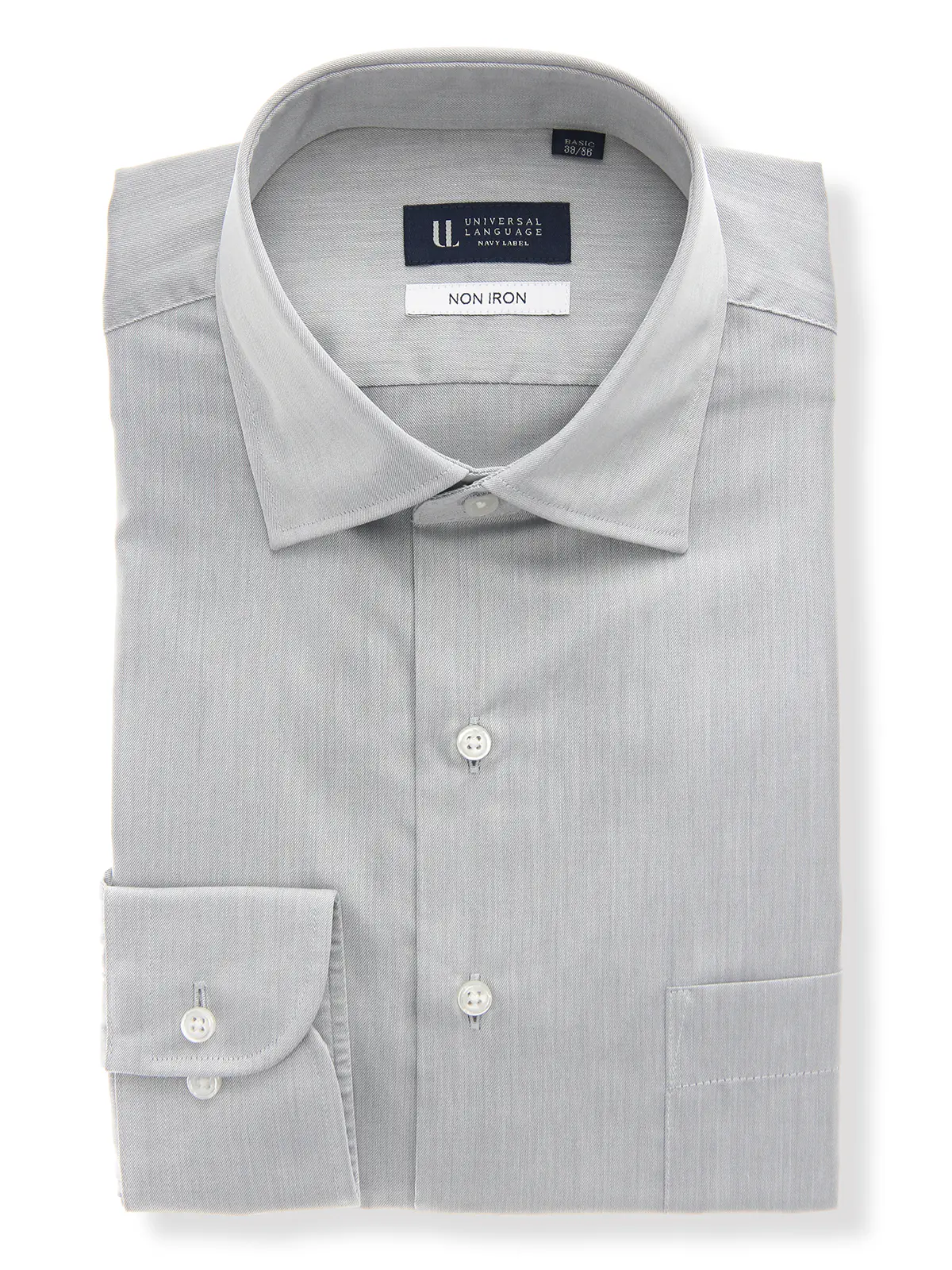 ワイシャツ／長袖／ノンアイロン／ワイドカラー／無地／BASIC／ドレスシャツ ライトグレー 首周り:37cm,裄丈:80cm