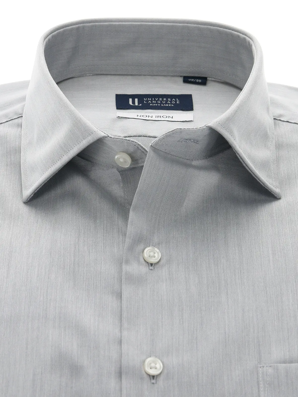 ワイシャツ／長袖／ノンアイロン／ワイドカラー／無地／BASIC／ドレスシャツ ライトグレー 首周り:37cm,裄丈:80cm