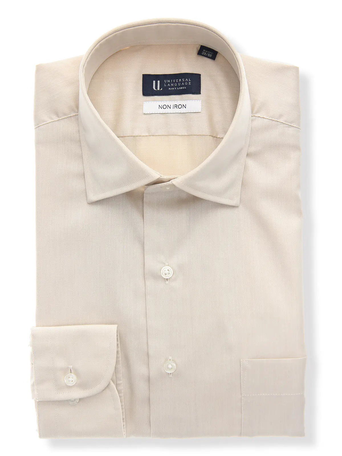 ワイシャツ/長袖/ノンアイロン/ワイドカラー/無地/BASIC/ドレスシャツ ベージュ 首周り:37cm,裄丈:80cm