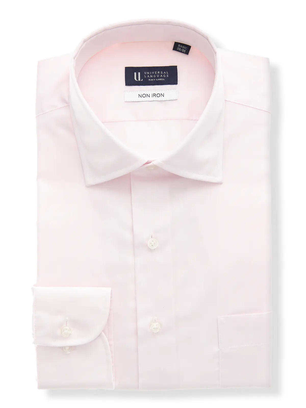 ワイシャツ/長袖/ノンアイロン/ワイドカラー/無地/BASIC/ドレスシャツ ピンク 首周り:37cm,裄丈:80cm