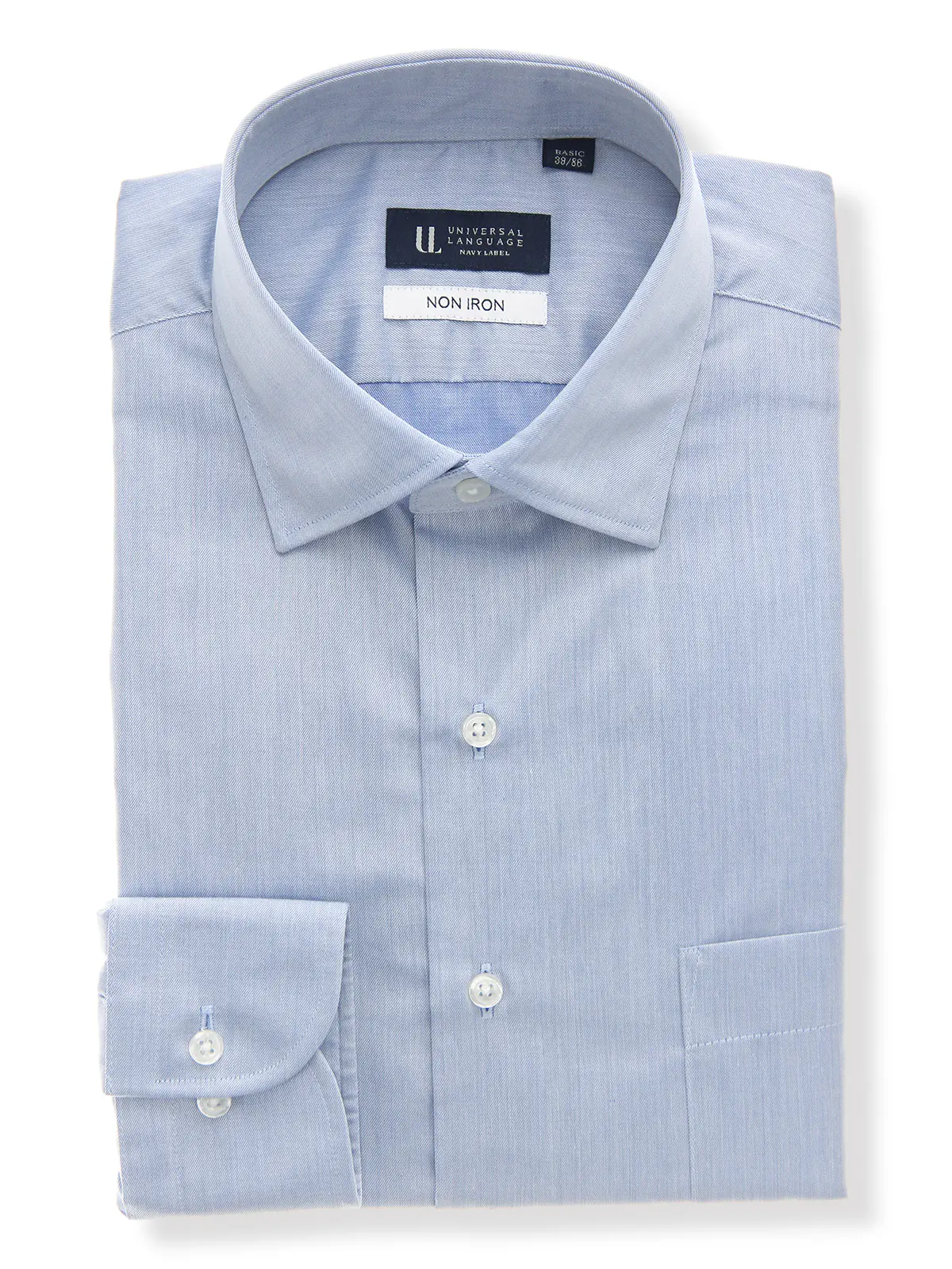 ワイシャツ/長袖/ノンアイロン/ワイドカラー/無地/BASIC/ドレスシャツ ブルー 首周り:37cm,裄丈:80cm