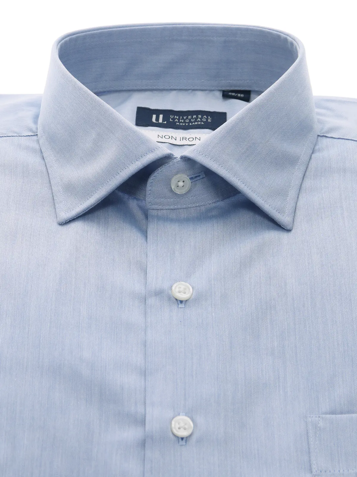 ワイシャツ/長袖/ノンアイロン/ワイドカラー/無地/BASIC/ドレスシャツ ブルー 首周り:37cm,裄丈:80cm