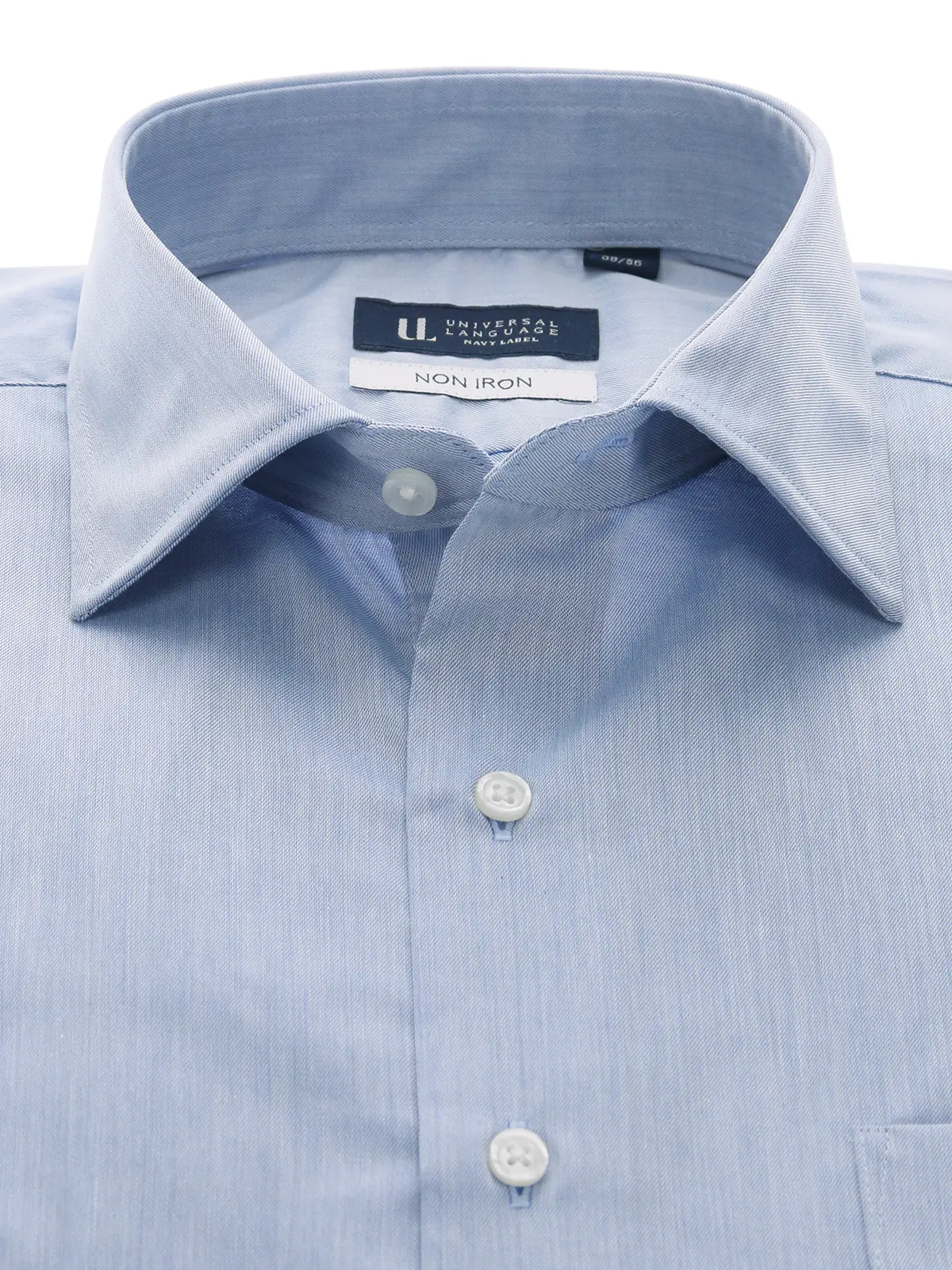 ワイシャツ/長袖/ノンアイロン/ワイドカラー/無地/BASIC/ドレスシャツ ブルー 首周り:37cm,裄丈:80cm