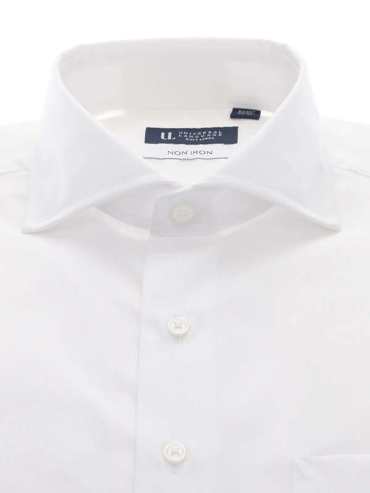 ▽ワイシャツ／長袖／ノンアイロン／形態安定／ホリゾンタルカラー／織柄／BASIC／ドレスシャツ ホワイト 首周り:37cm,裄丈:80cm