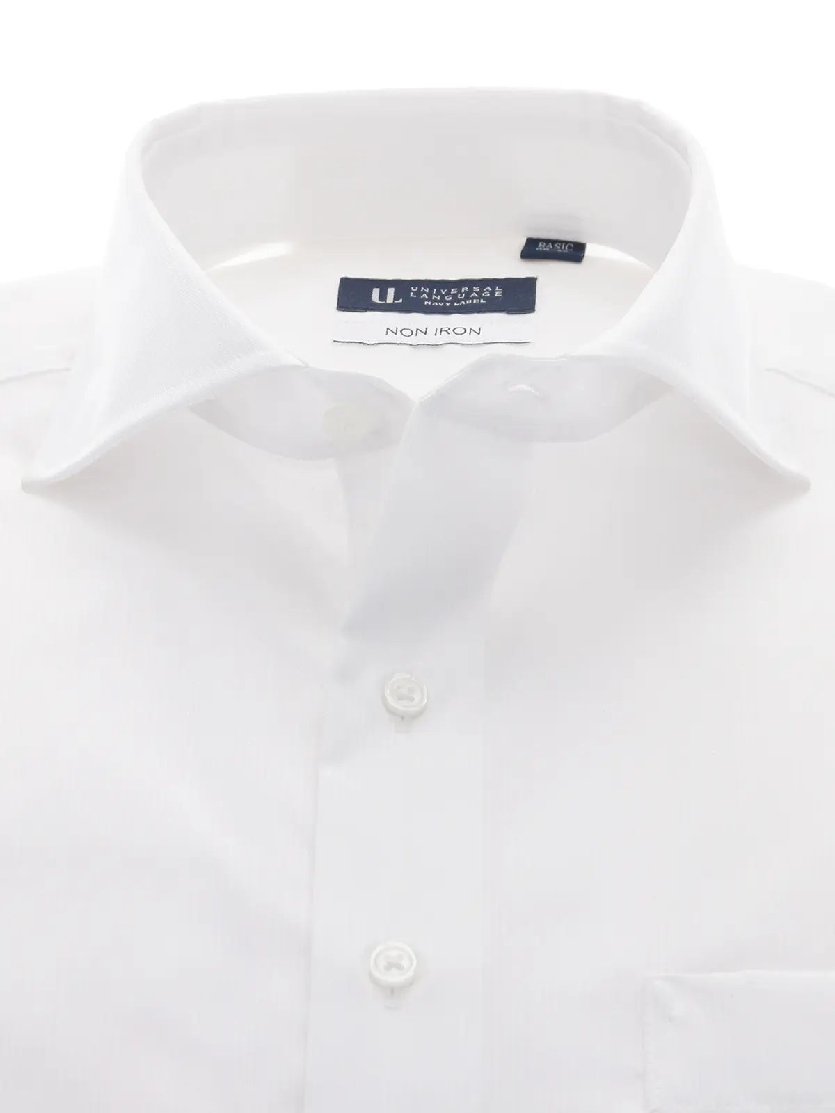 ▽ワイシャツ／長袖／ノンアイロン／形態安定／ホリゾンタルカラー／織柄／BASIC／ドレスシャツ ホワイト 首周り:37cm,裄丈:80cm