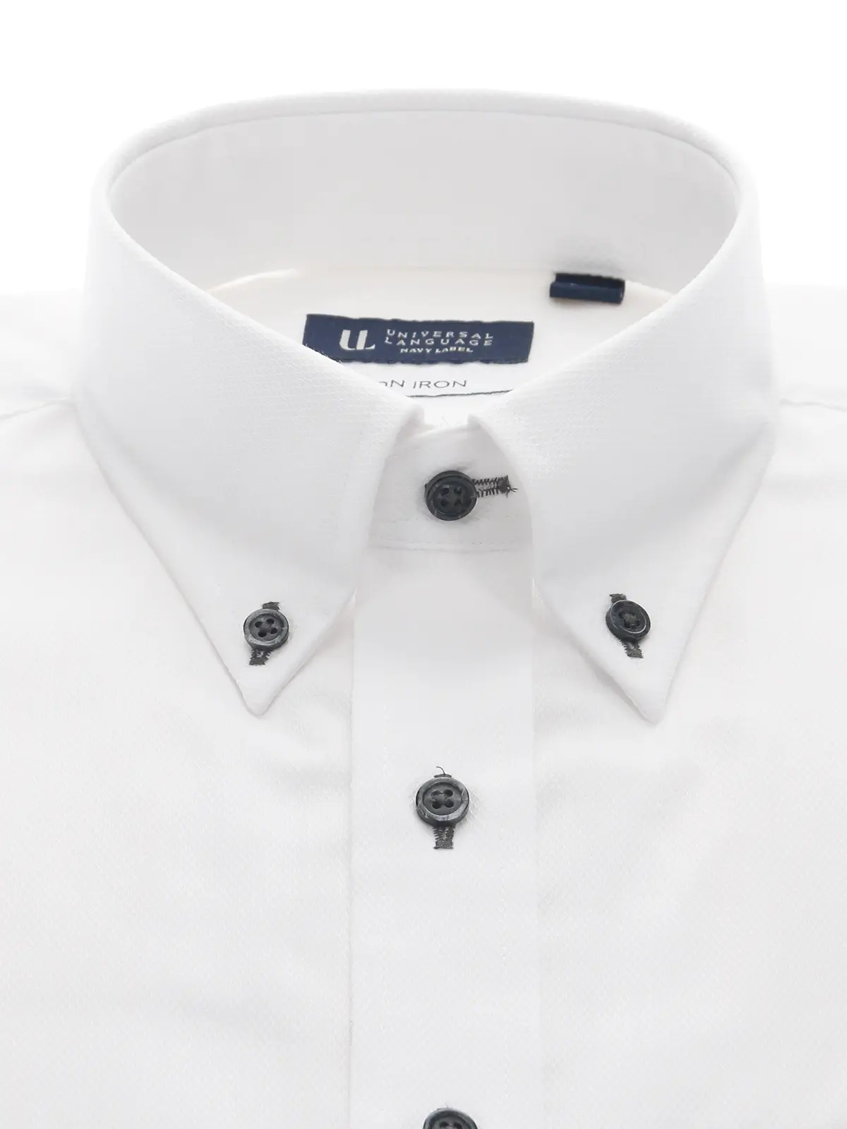 ワイシャツ／長袖／ノンアイロン／形態安定／ボタンダウンカラー／織柄／BASIC／ドレスシャツ ホワイト 首周り:37cm,裄丈:80cm