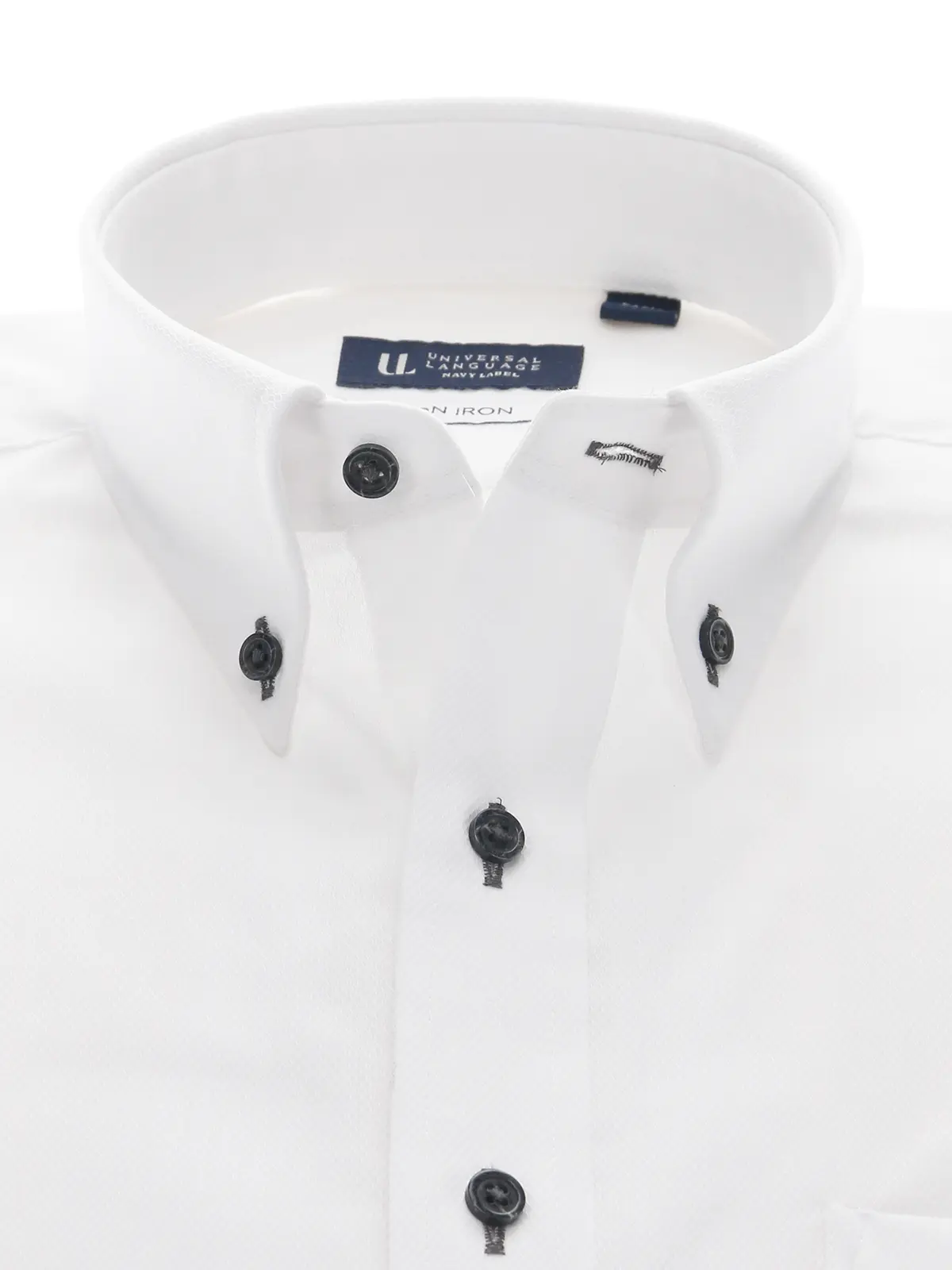 ワイシャツ／長袖／ノンアイロン／形態安定／ボタンダウンカラー／織柄／BASIC／ドレスシャツ ホワイト 首周り:37cm,裄丈:80cm