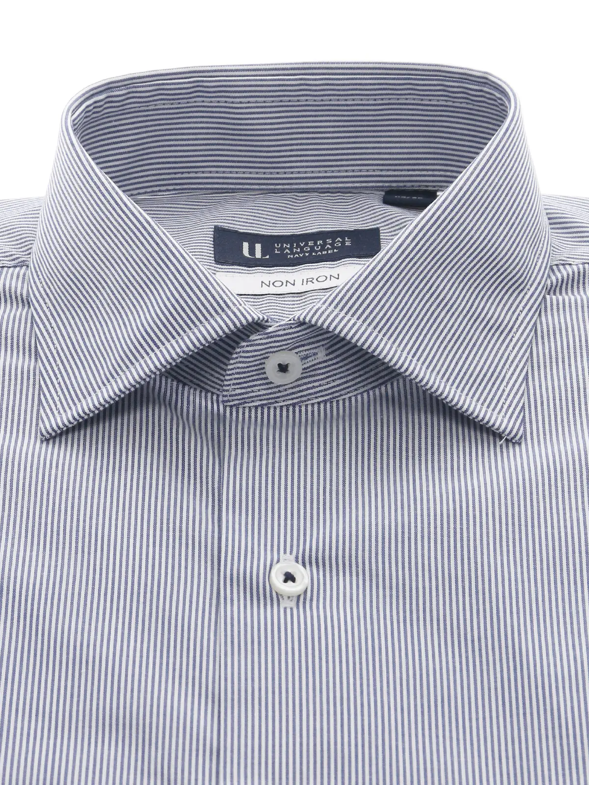 ▽ワイシャツ／長袖／ノンアイロン／形態安定／ワイドカラー／ストライプ／BASIC／ドレスシャツ ネイビー 首周り:37cm,裄丈:80cm