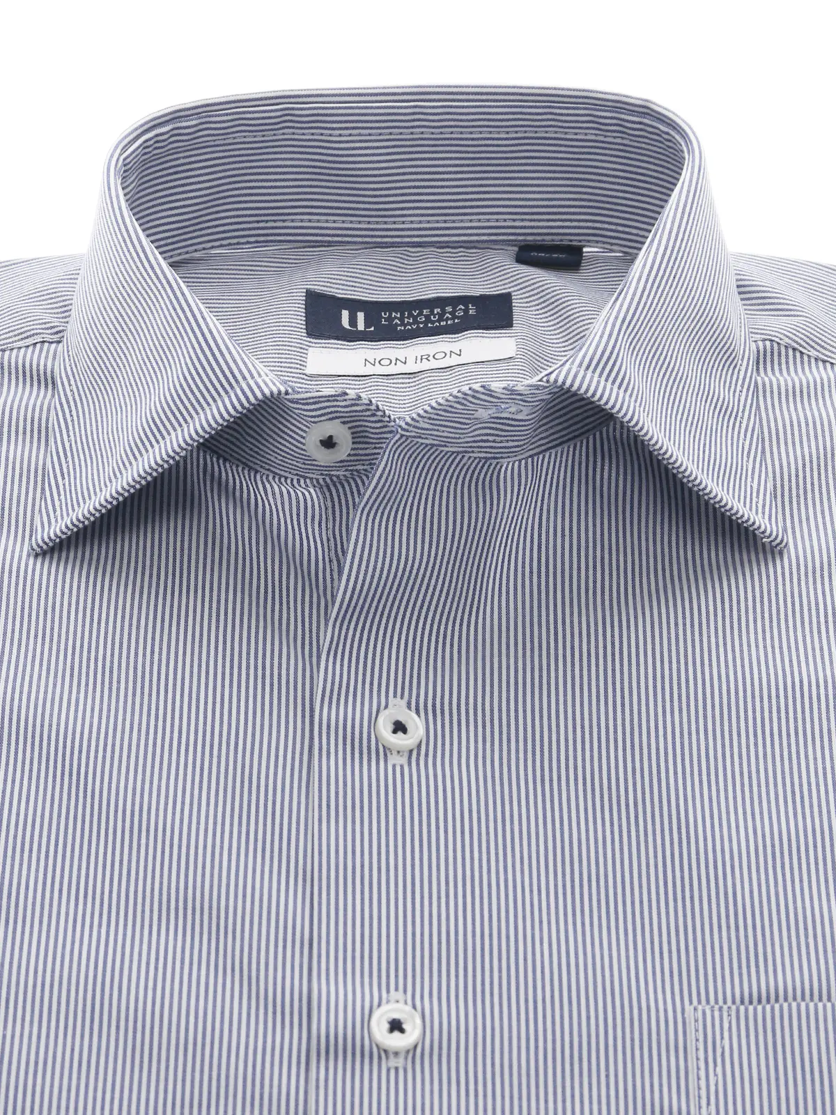 ▽ワイシャツ／長袖／ノンアイロン／形態安定／ワイドカラー／ストライプ／BASIC／ドレスシャツ ネイビー 首周り:37cm,裄丈:80cm