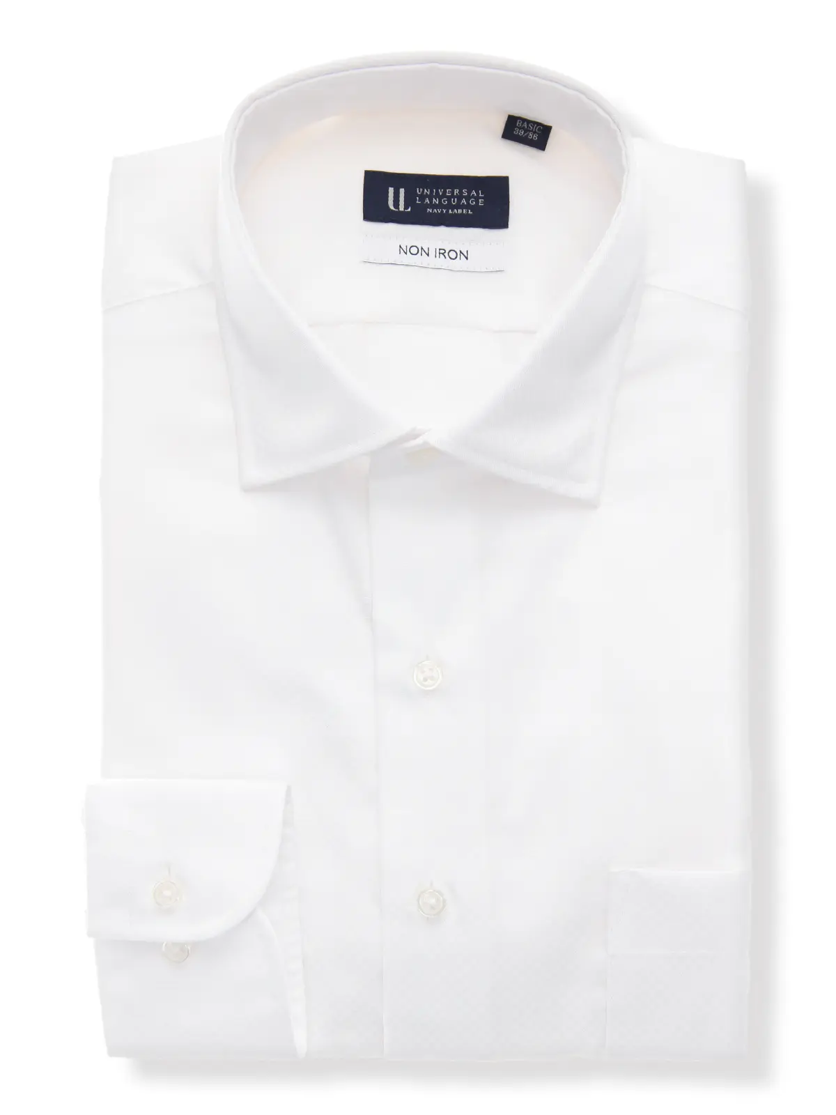▽ワイシャツ/長袖/ノンアイロン/形態安定/ワイドカラー/織柄/BASIC/ドレスシャツ ホワイト 首周り:37cm,裄丈:80cm