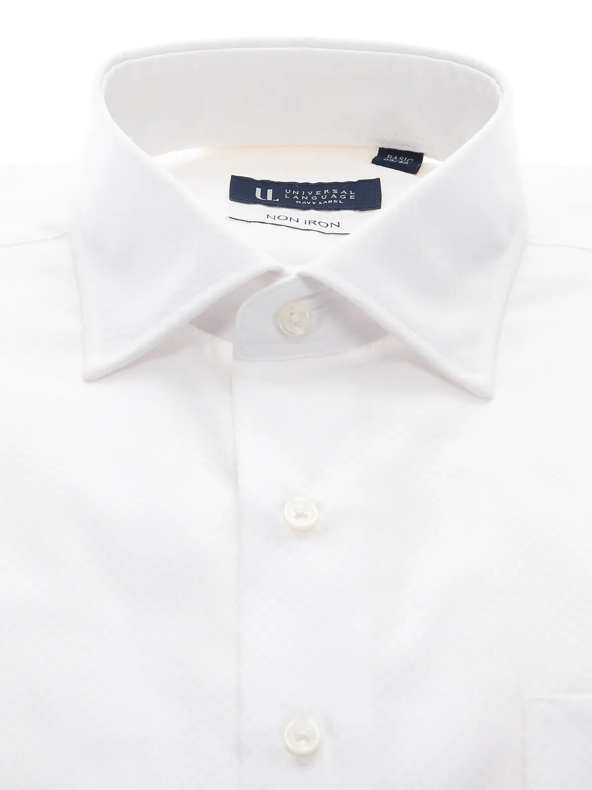 ▽ワイシャツ/長袖/ノンアイロン/形態安定/ワイドカラー/織柄/BASIC/ドレスシャツ ホワイト 首周り:37cm,裄丈:80cm