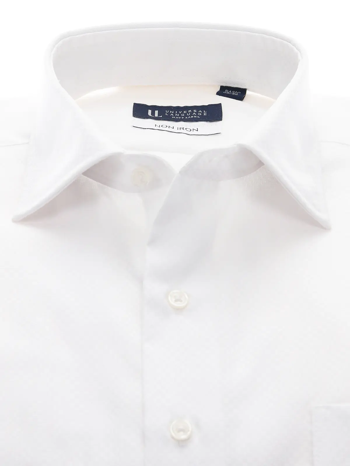 ▽ワイシャツ/長袖/ノンアイロン/形態安定/ワイドカラー/織柄/BASIC/ドレスシャツ ホワイト 首周り:37cm,裄丈:80cm