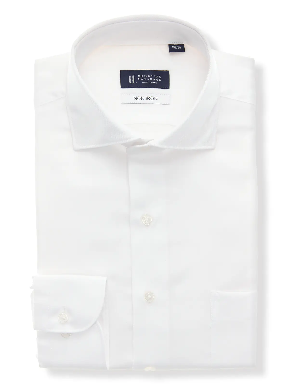 ワイシャツ/長袖/ノンアイロン/形態安定/ホリゾンタルカラー/織柄/BASIC/ドレスシャツ ホワイト 首周り:37cm,裄丈:80cm