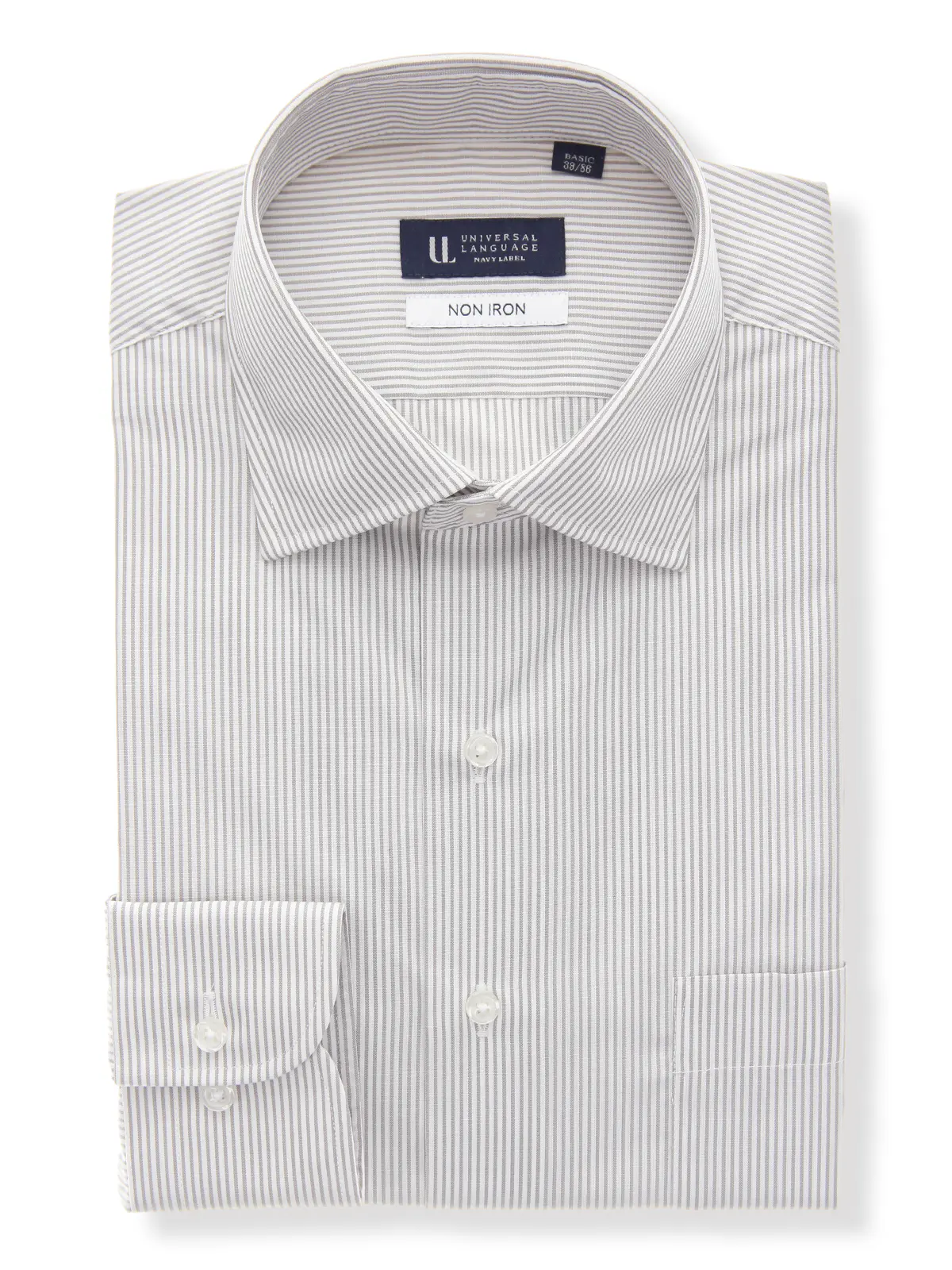 ▽ワイシャツ/長袖/ノンアイロン/形態安定/ワイドカラー/ストライプ/BASIC/ドレスシャツ グレー 首周り:37cm,裄丈:80cm