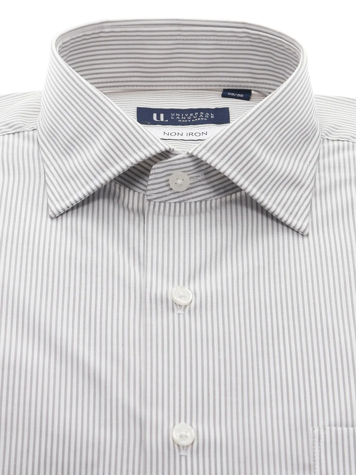 ▽ワイシャツ/長袖/ノンアイロン/形態安定/ワイドカラー/ストライプ/BASIC/ドレスシャツ グレー 首周り:37cm,裄丈:80cm