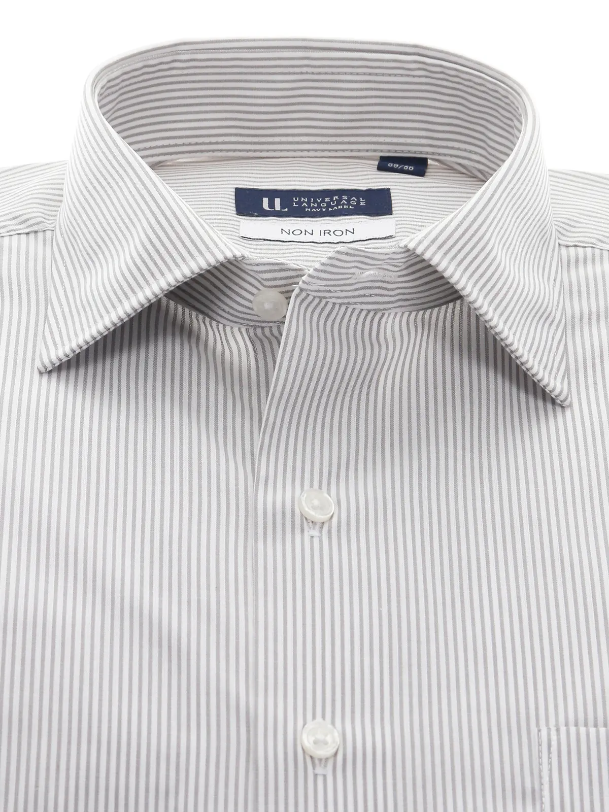 ▽ワイシャツ/長袖/ノンアイロン/形態安定/ワイドカラー/ストライプ/BASIC/ドレスシャツ グレー 首周り:37cm,裄丈:80cm