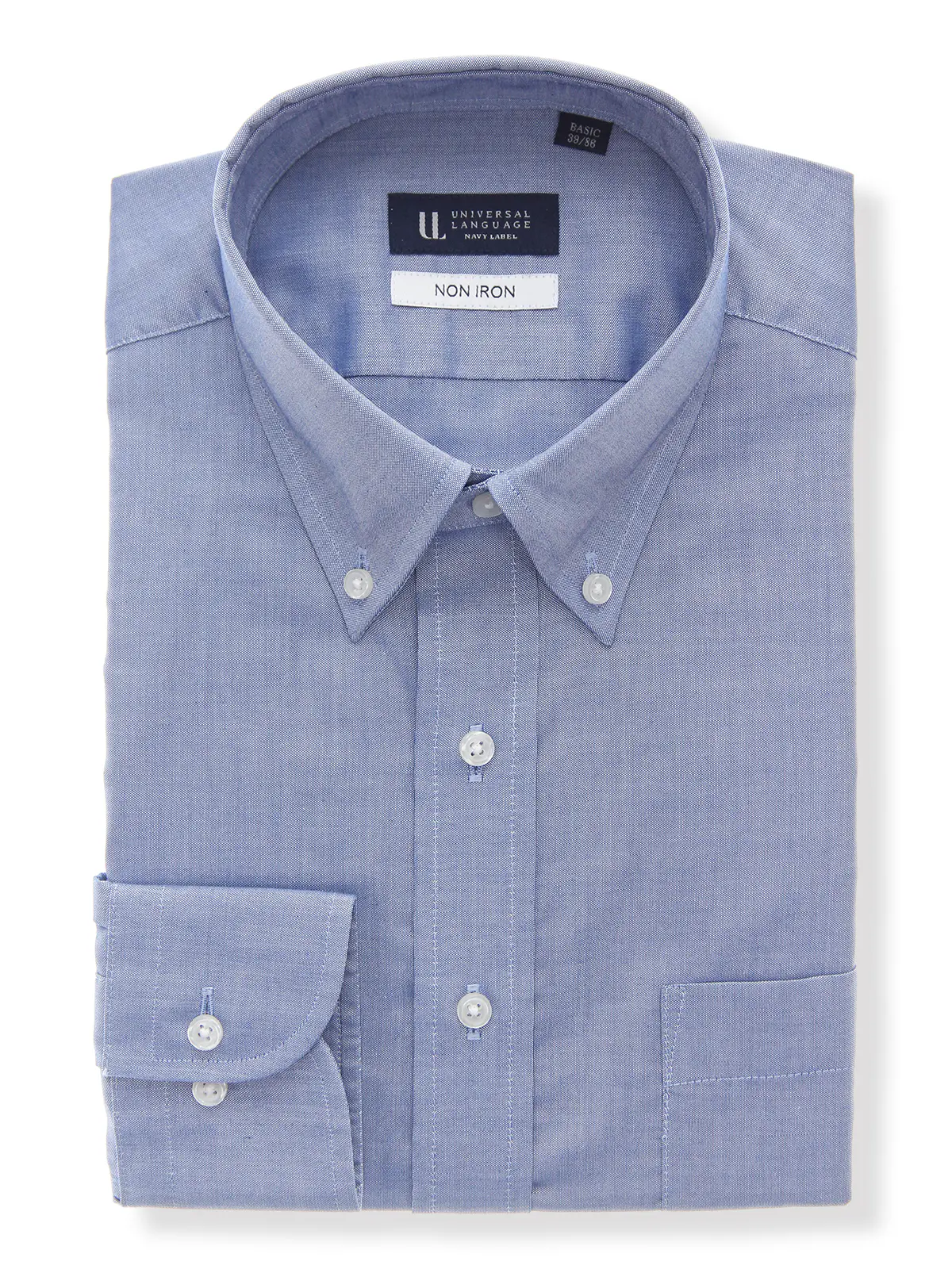 ワイシャツ/長袖/ノンアイロン/形態安定/ボタンダウンカラー/無地/BASIC/ドレスシャツ ブルー 首周り:37cm,裄丈:80cm