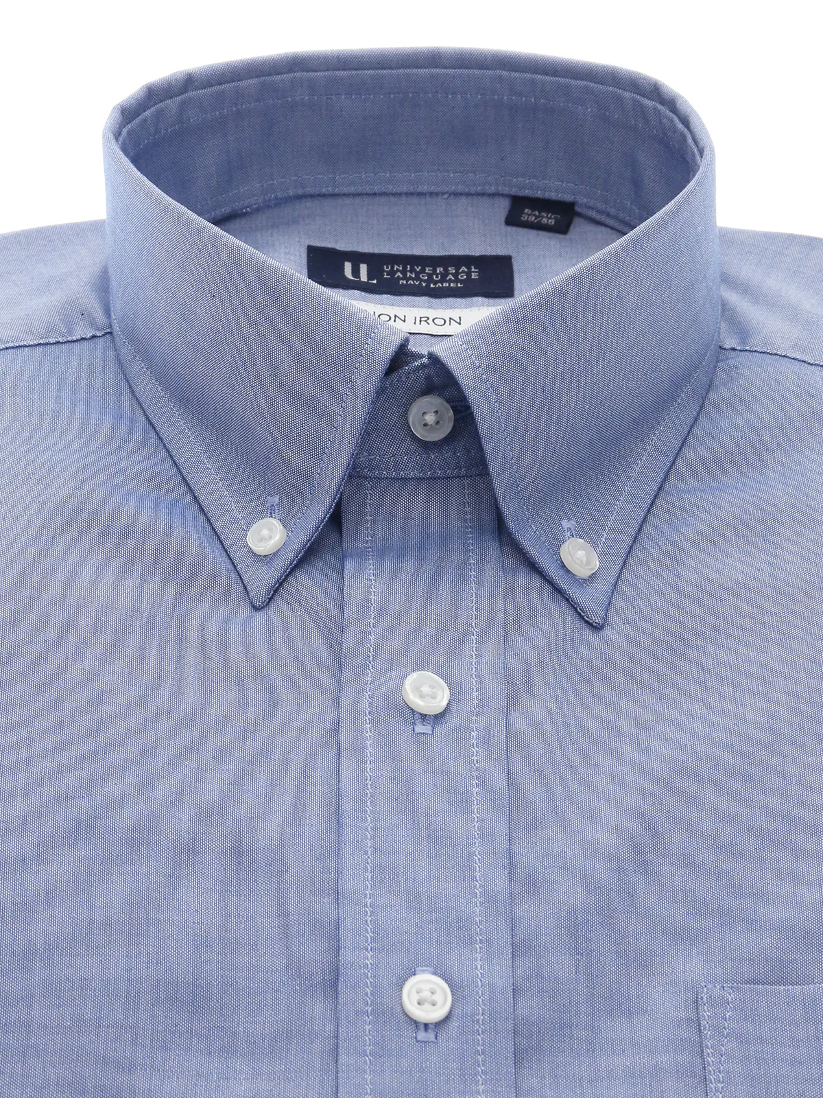 ワイシャツ/長袖/ノンアイロン/形態安定/ボタンダウンカラー/無地/BASIC/ドレスシャツ ブルー 首周り:37cm,裄丈:80cm